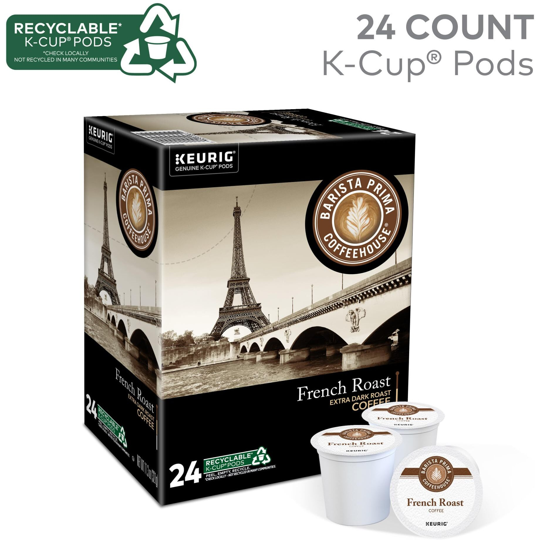 Barista Prima Coffeehouse, French Roast Keurig Single Serve K-Cup Pods, 96 Count