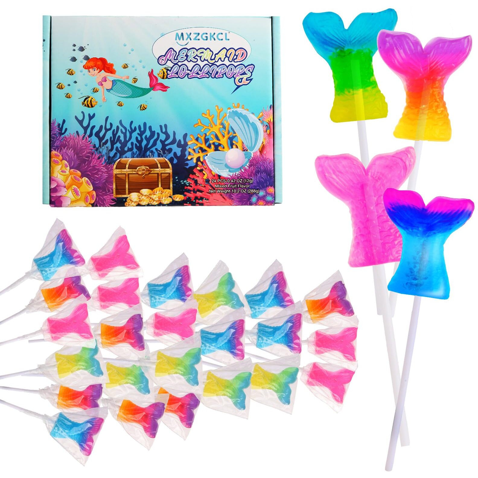Mermaid Lollipops 24Pk, Mermaid Tail Candy Lollipops For Mermaid Birthday Party Favors, Lollipops Mermaid Candy, Mermaid Snacks, Mermaid Suckers & Mermaid Treats For Mermaid Party Supplies