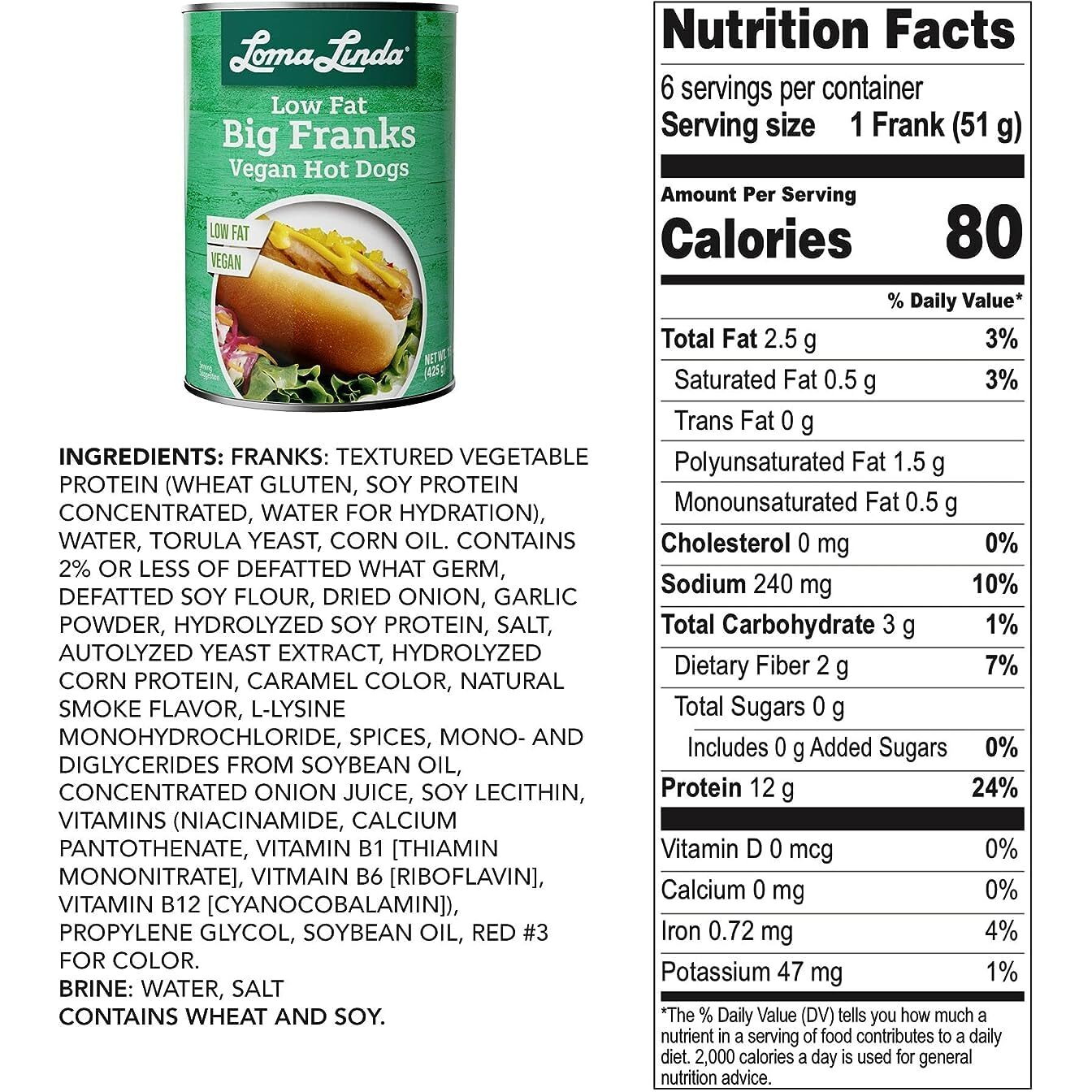 Loma Linda - Plant-Based Meats (Big Franks, Low Fat (15 Oz.), 12 Pack)