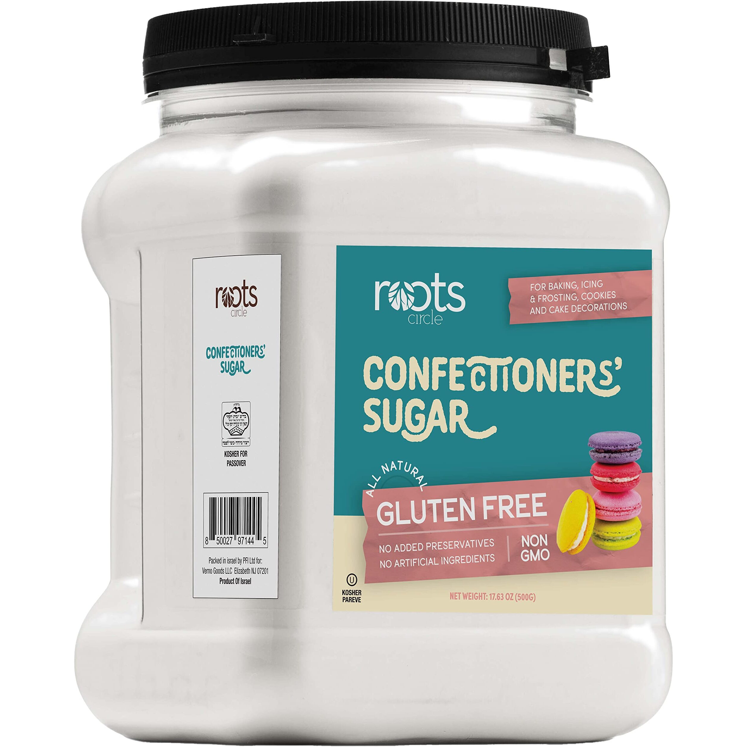 Roots Circle Confectioners Sugar | Non Gmo & Gluten-Free Powdered Sugar | Vegan & Kosher For Passover | Great For Glazes, Fudge, Icing And Dusting | 1 Pack - 17.63Oz