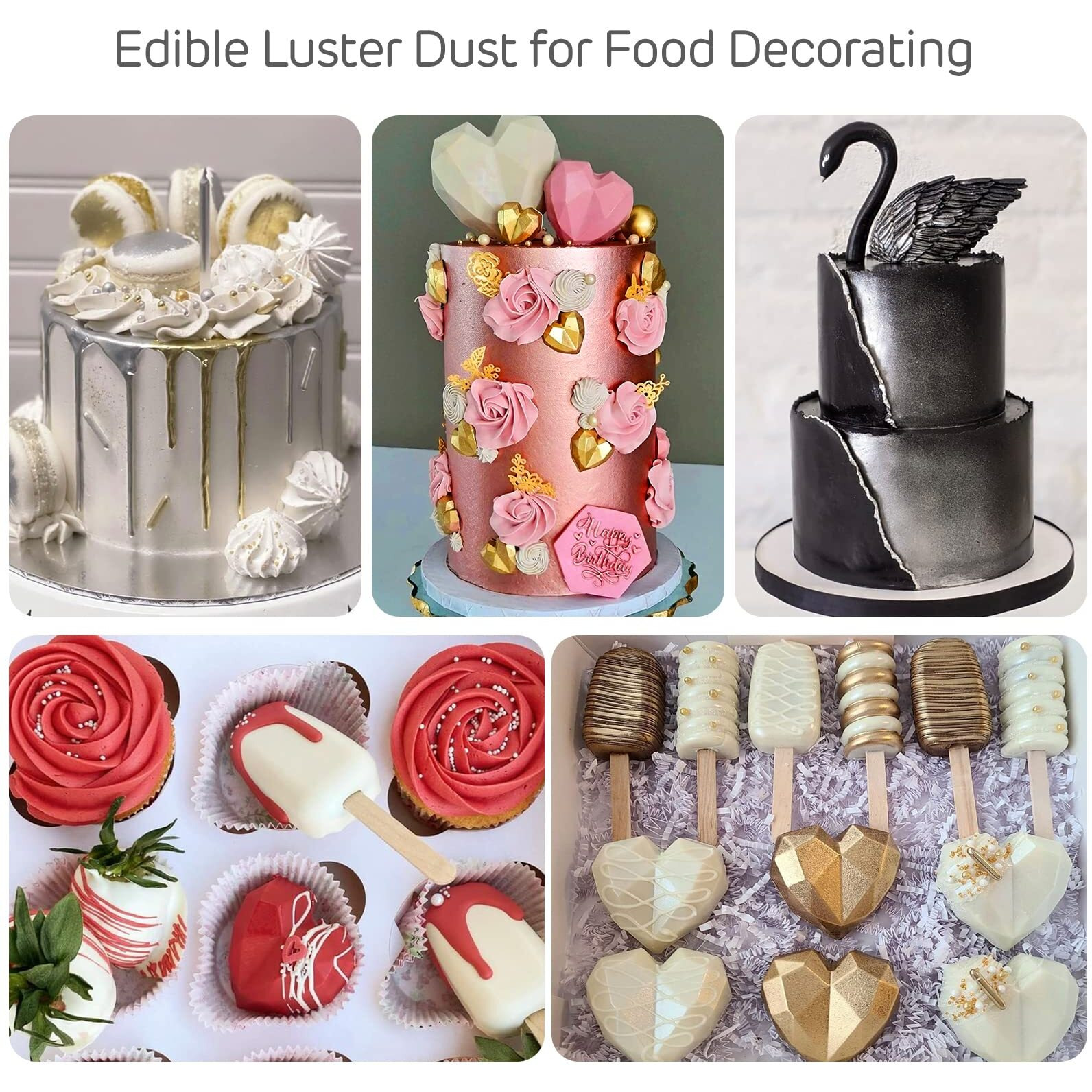 Silver Edible Luster Dust 10 Grams, Food Grade Cake Luster Dust Tasteless Dessert Dusting Powders For Baking Cherrysea Food Coloring Powder For Cupcakes, Cake Pops,Fondant,Chocolate, Candy