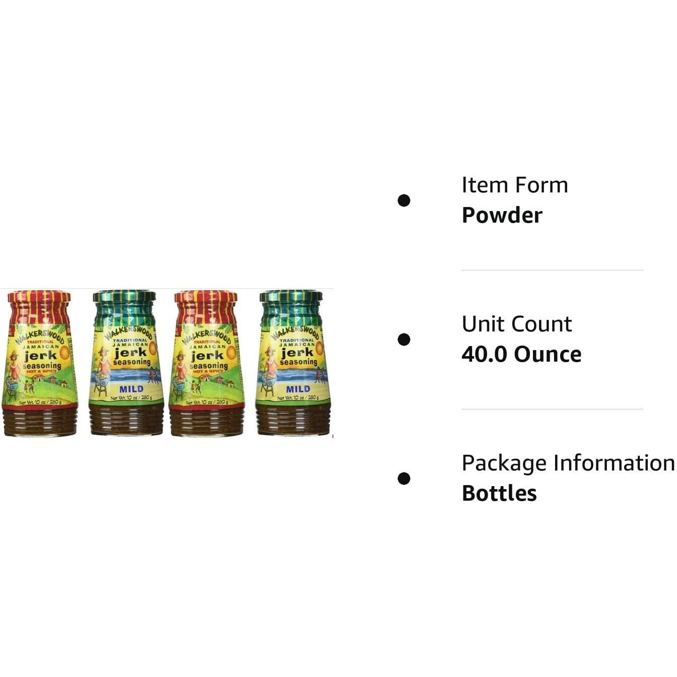 Walkerswood Variety Jerk Seasoning Four Pack - 2 Bottles Each Of Hot & Mild, 10 Ounce (Pack Of 4)