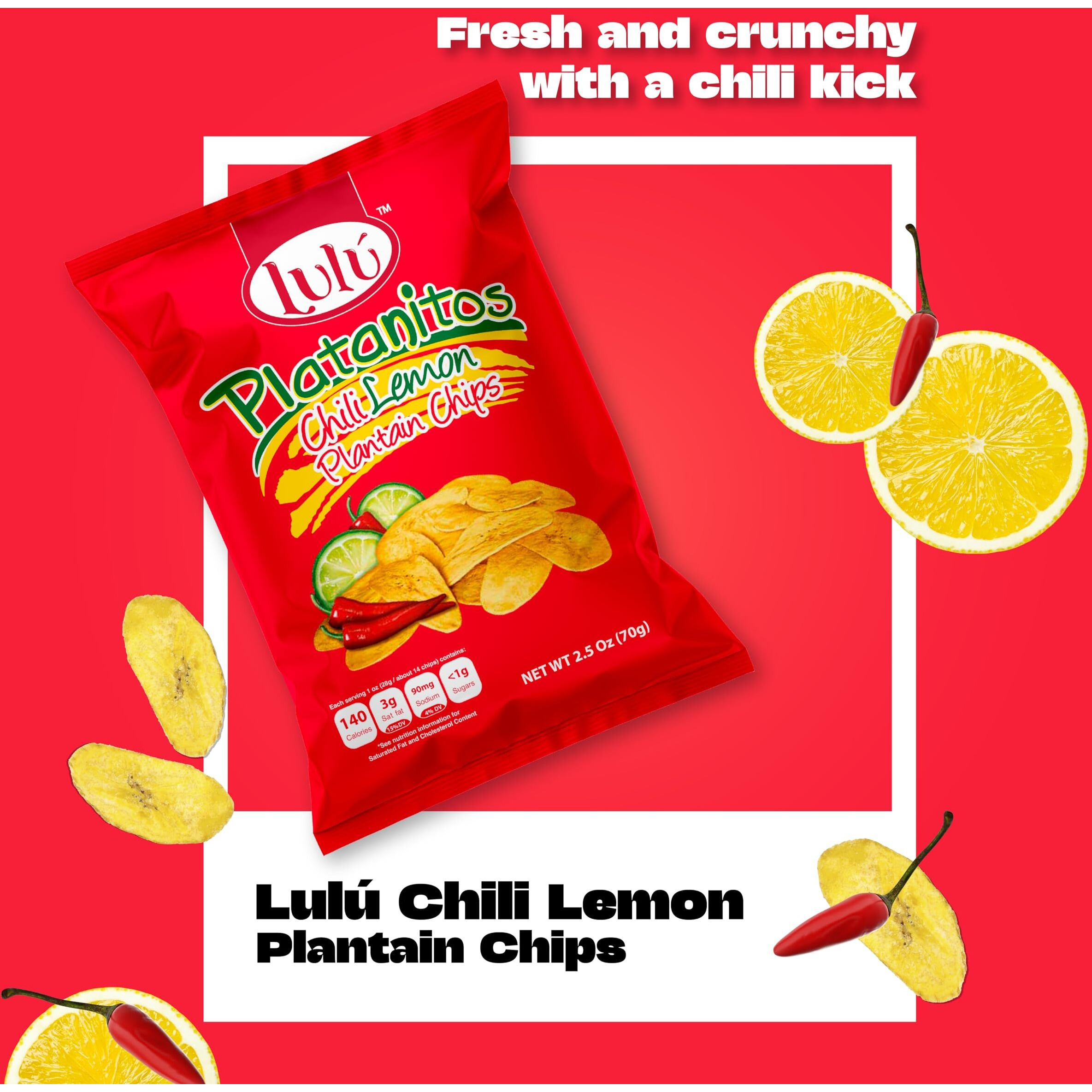 Lulu Plantain Chip | Chili Lemon | Healthy Snack | Plantains Chips | Whole 30 Snacks | 2.5 Oz | Gluten Free Chips | All Natural | Non-Gmo | Kosher