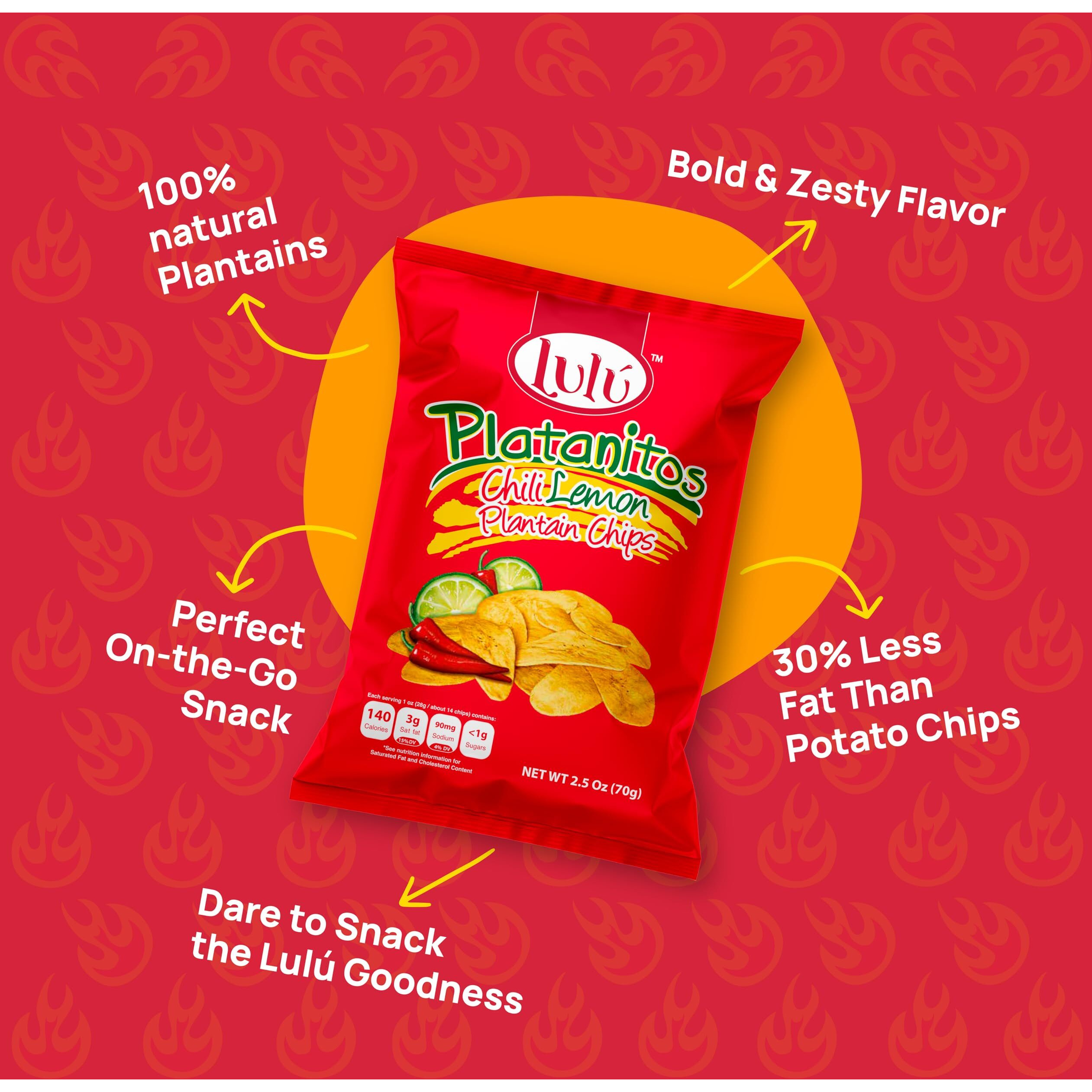 Lulu Plantain Chip | Chili Lemon | Healthy Snack | Plantains Chips | Whole 30 Snacks | 2.5 Oz | Gluten Free Chips | All Natural | Non-Gmo | Kosher