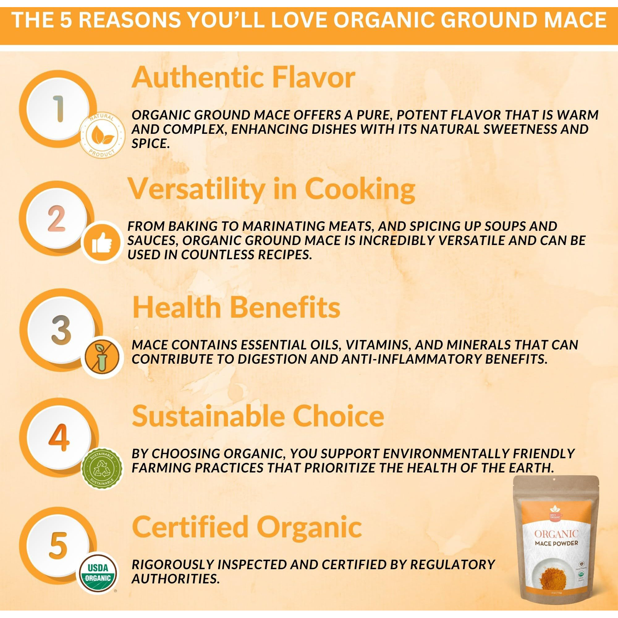 Spicy Organic Ground Mace - 100% Pure Usda Organic -Non-Gmo Mace Spice -16 Oz