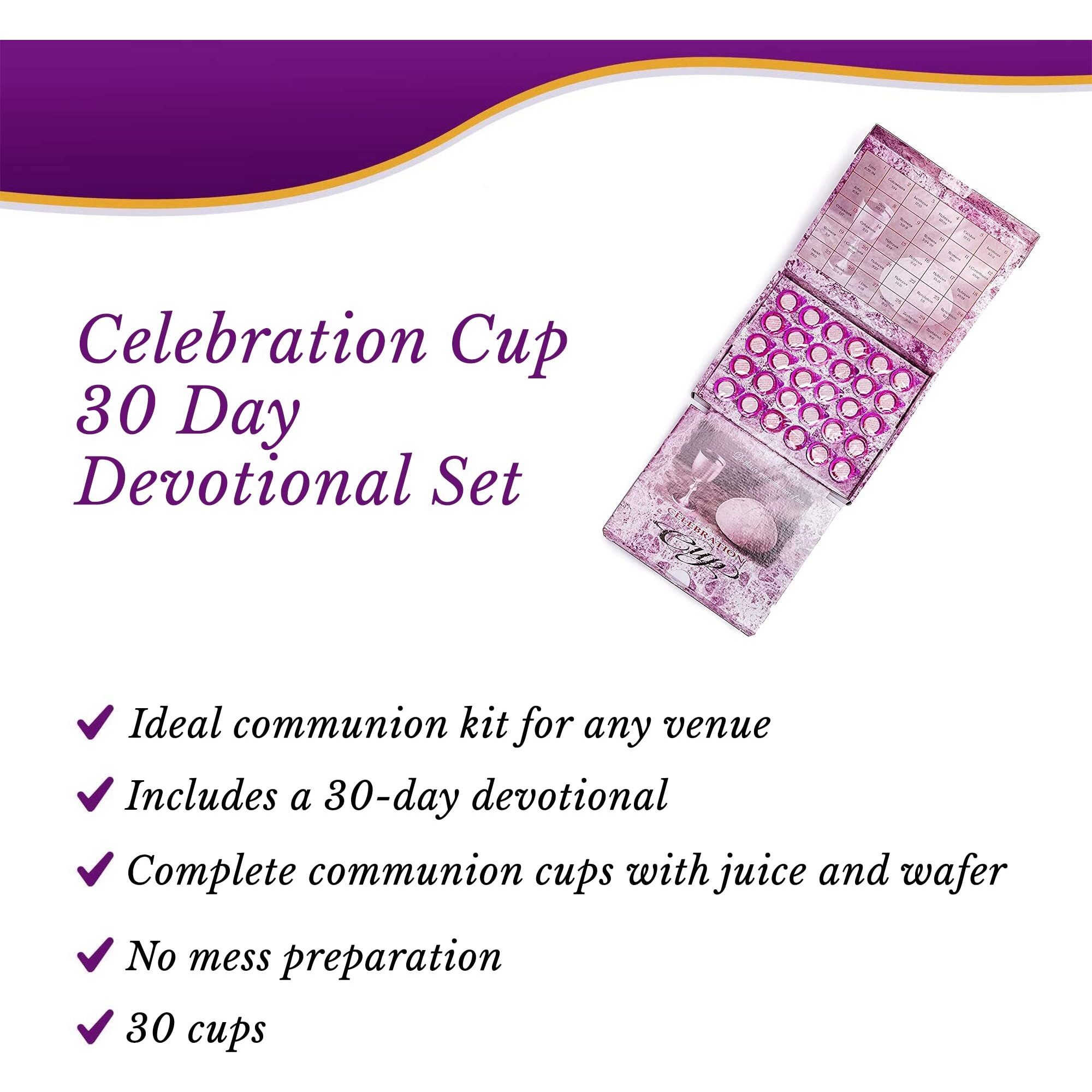 Celebration Cup, Grape Juice And Wafer Communion Cups Set With A 30-Day Devotional, Pack Of 30