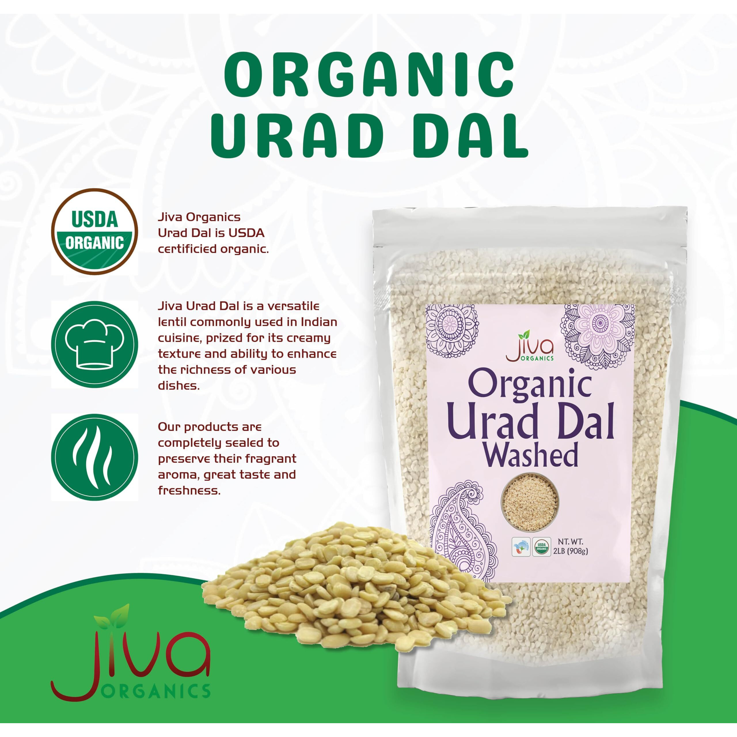 Jiva Usda Organics Urad Dal (Split Matpe Beans) 2 Pound - New Packaging