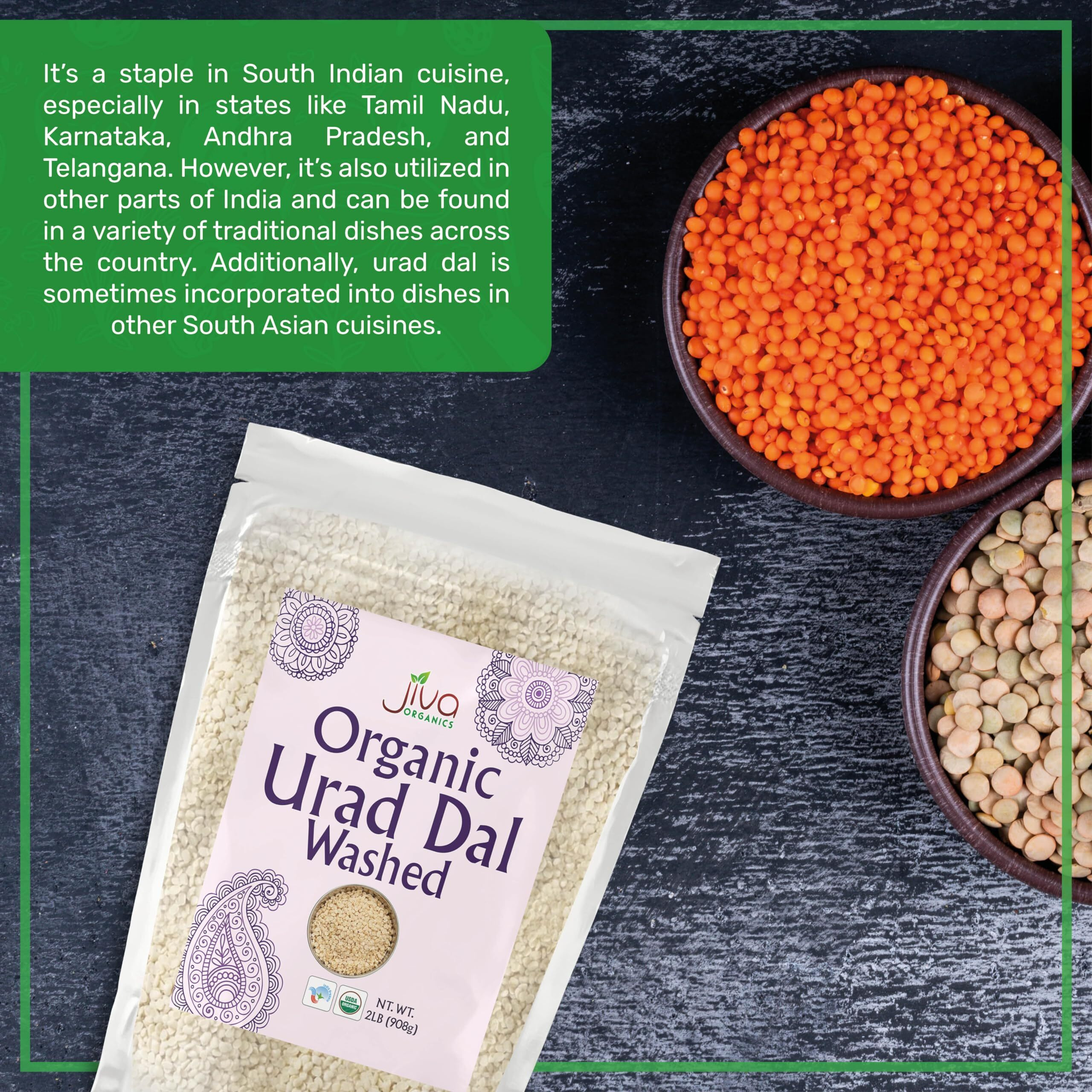 Jiva Usda Organics Urad Dal (Split Matpe Beans) 2 Pound - New Packaging