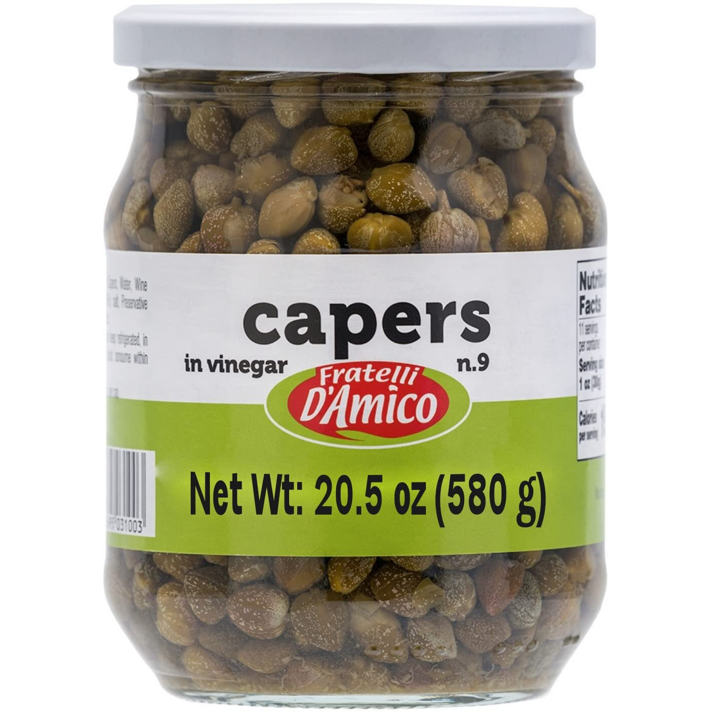 Capers, 9, Premium Quality Italian Capers In Brine, Jar, 20.5Oz,Non-Gmo, Product Of Italy, Fratelli D'Amico (20.5Oz)