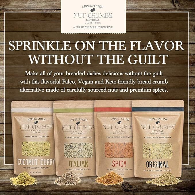 Appel Foods - Nut Crumbs - Bread Crumb Alternative - Gluten Free - Sugar Free - Low Carb - Low Sodium - Raw, Premium Nuts (Italian)
