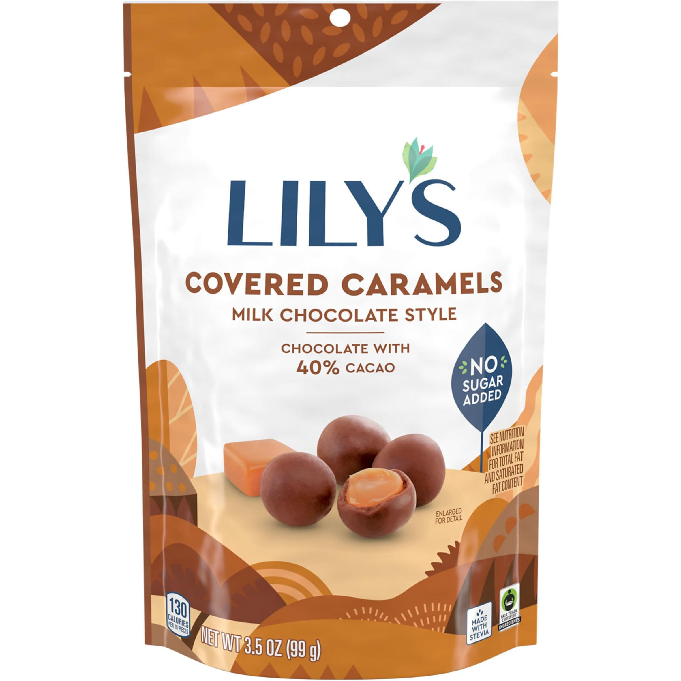 Lily's Milk Chocolate Style No Sugar Added, Covered Caramels Bags, 3.5 Oz (12 Count)