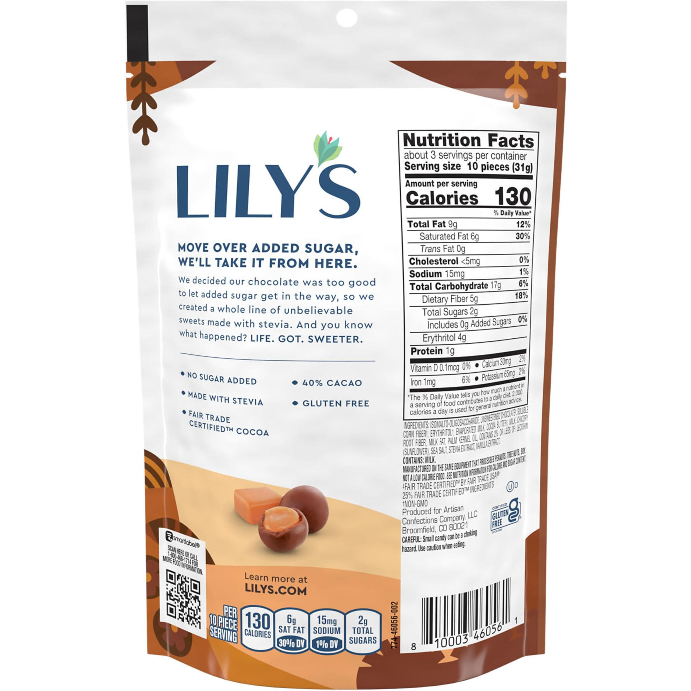 Lily's Milk Chocolate Style No Sugar Added, Covered Caramels Bags, 3.5 Oz (12 Count)
