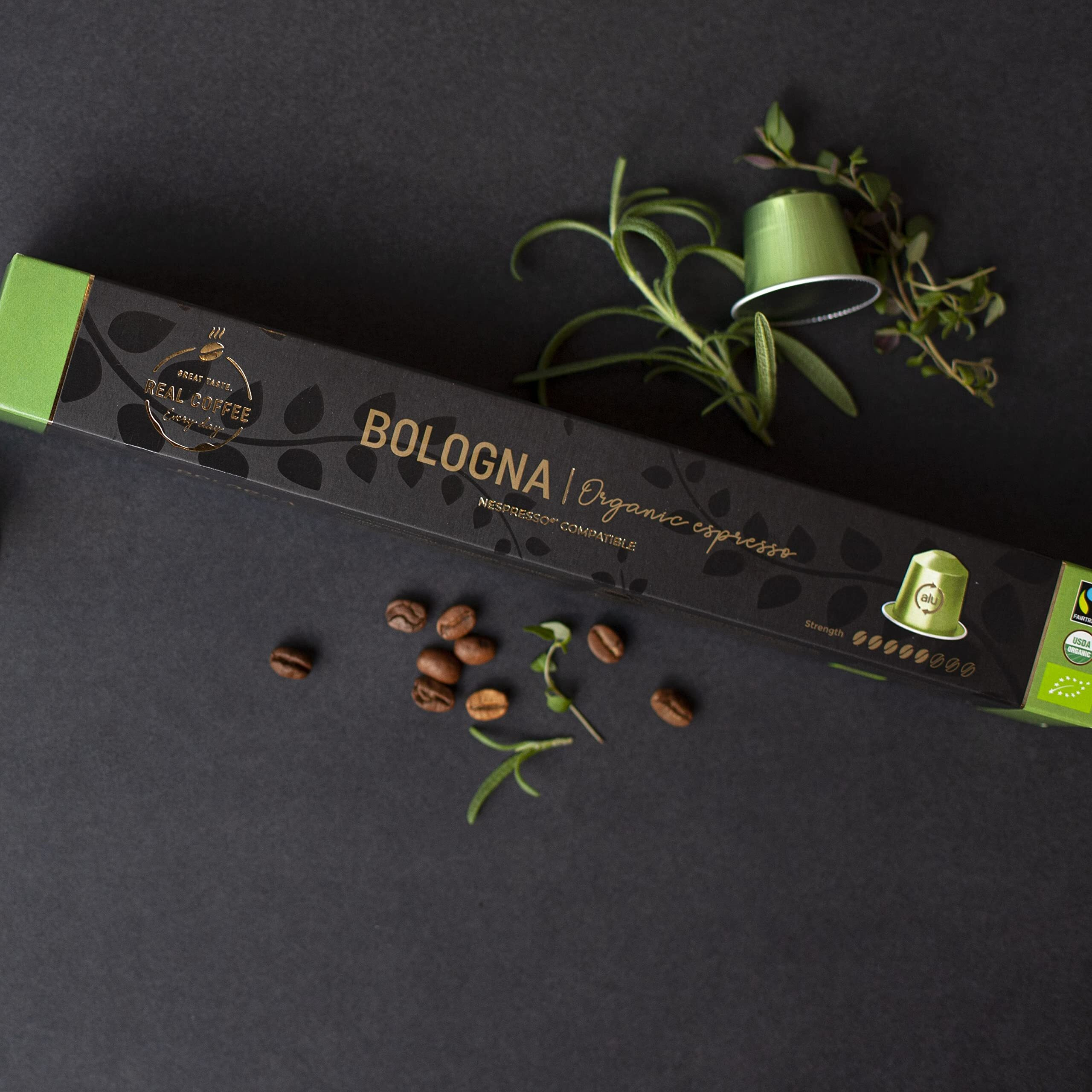 Bologna Organic Italian Espresso For Nespresso | 100 Usda Organic Aluminum Capsules | Eco-Friendly Medium Roast | 100% Nespresso Compatible Pods | Fairtrade Coffee