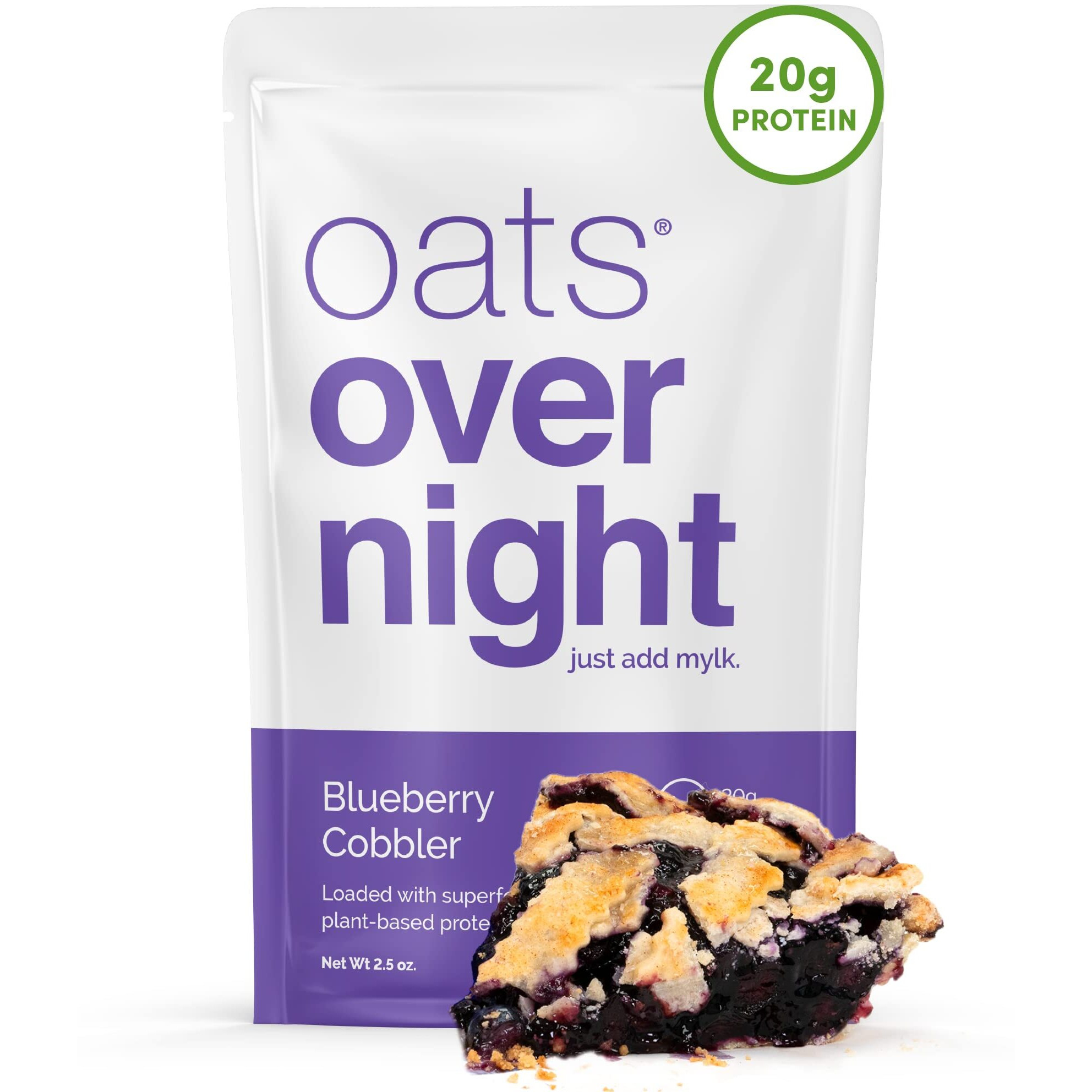 Oats Overnight - Blueberry Cobbler - Vegan, 20G Protein, High Fiber Breakfast Shake - Gluten Free, Non Gmo Oatmeal (2.5 Oz Per Meal) (16 Pack)
