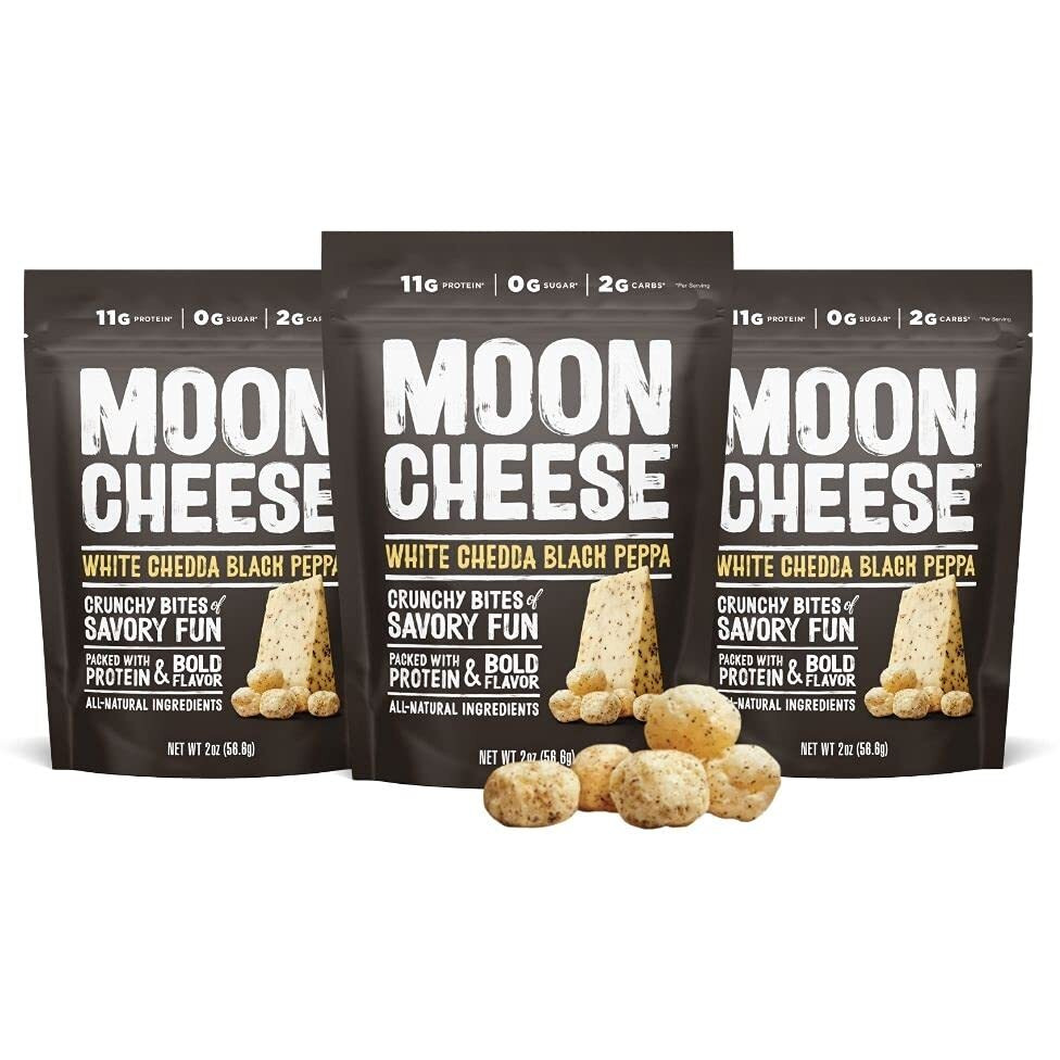 Moon Cheese Bites, White Chedda Black Peppa, 2-Ounce 3-Pack, 100% Real Cheese, Protein, Keto, After-School Or Lunch Snack