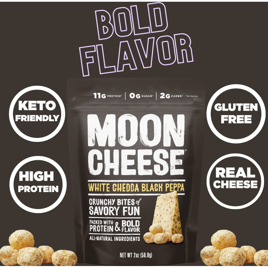 Moon Cheese Bites, White Chedda Black Peppa, 2-Ounce 3-Pack, 100% Real Cheese, Protein, Keto, After-School Or Lunch Snack