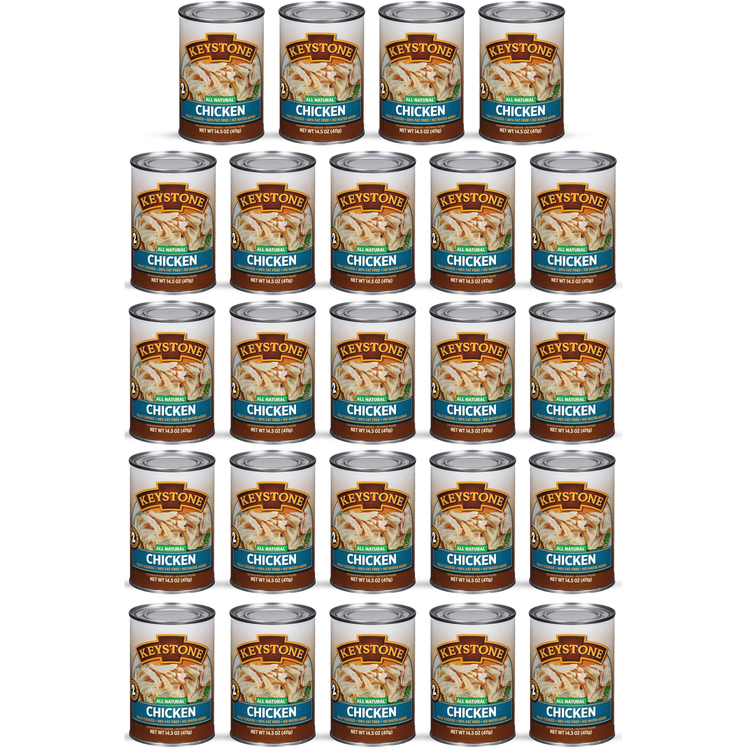 Keystone All Natural Premium Canned Chicken 14.5 Oz Fully Cooked | No Water Added | Ready To Meat | Quick Meals Emergency Survival Food Canned Meat Pack Of 24