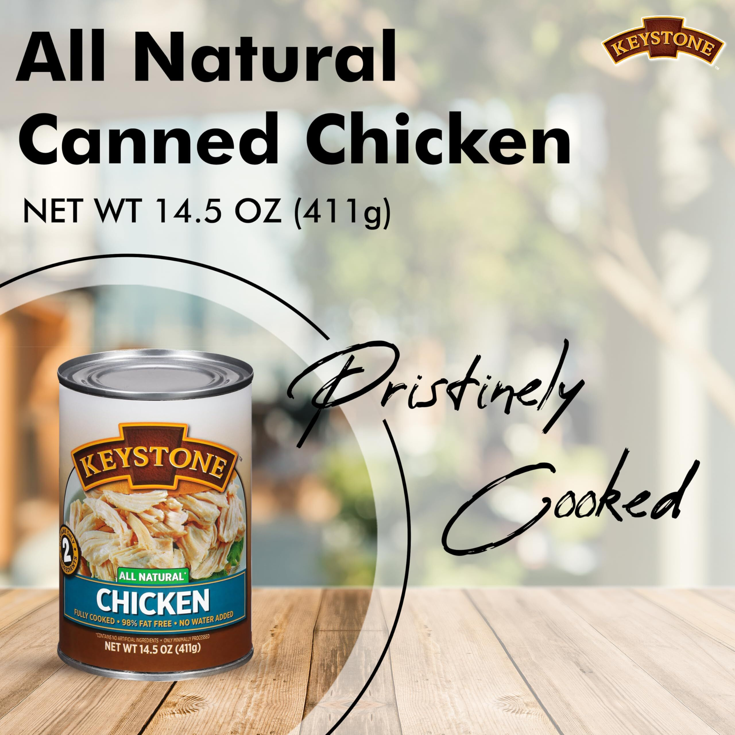 Keystone All Natural Premium Canned Chicken 14.5 Oz Fully Cooked | No Water Added | Ready To Meat | Quick Meals Emergency Survival Food Canned Meat Pack Of 24