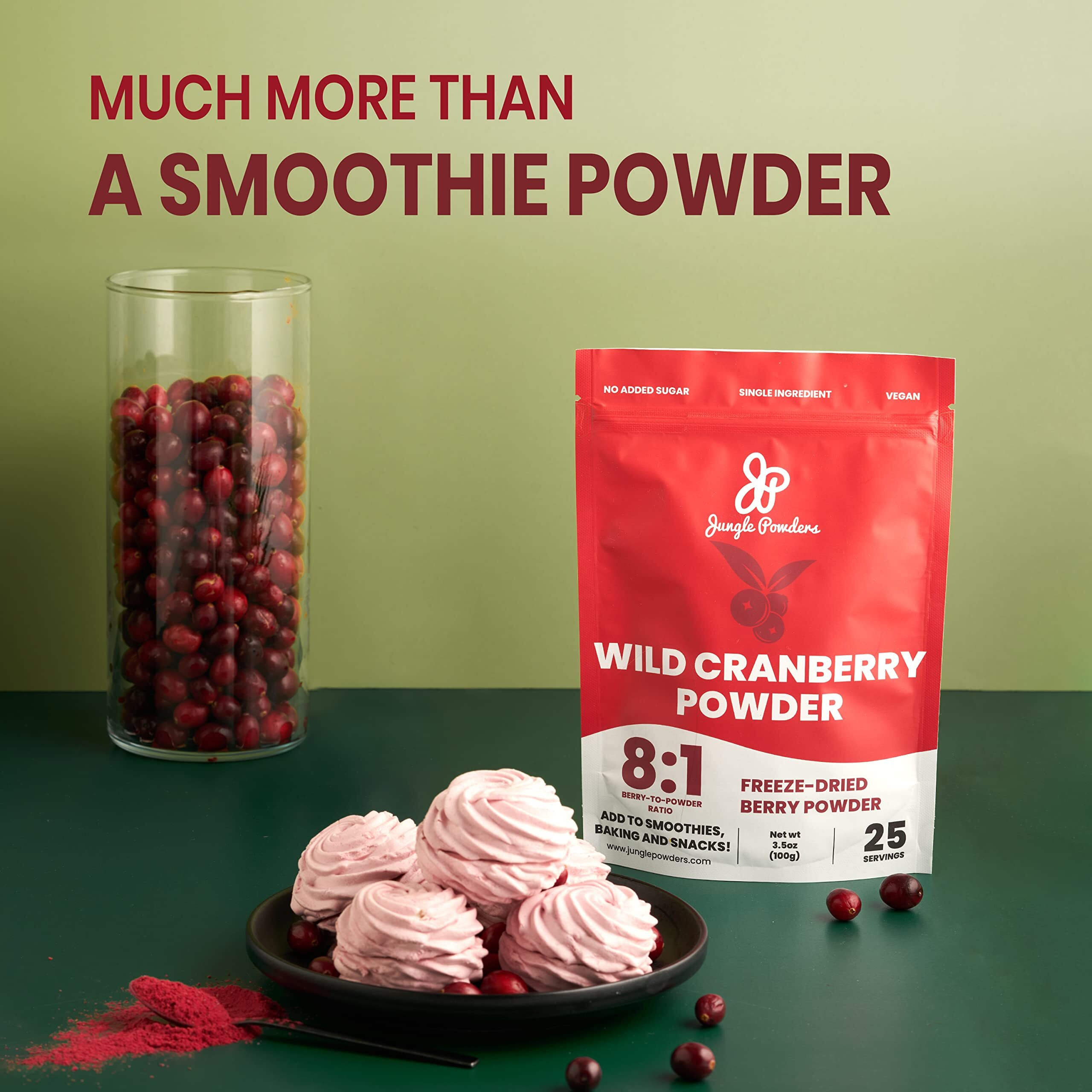 Jungle Powders Wild Cranberry Powder 3.5 Ounce Bag Natural Freeze Dried Cranberries Powdered Cranberry Supplement Freeze Dried Whole Cranberry Extract For Baking Flavoring Dried Fruit No Sugar Added