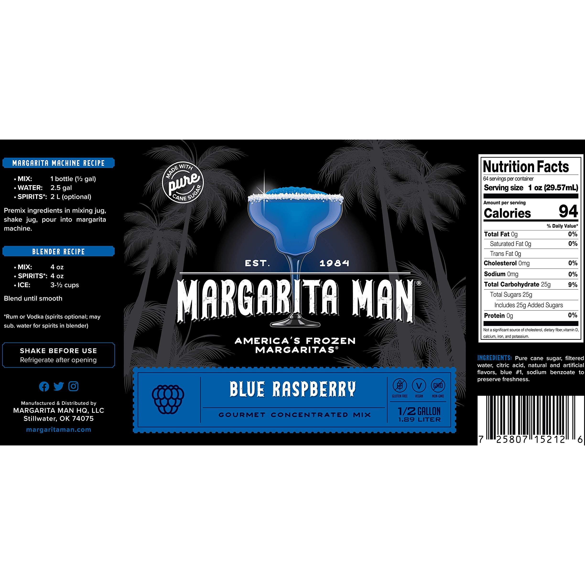 Margarita Man Blue Raspberry Slush Mix | Blue Raspberry Daiquiri Mix | 64Oz Bottle, Makes 56 Drinks | Bars, Restaurants, At Home | Pure Cane Sugar