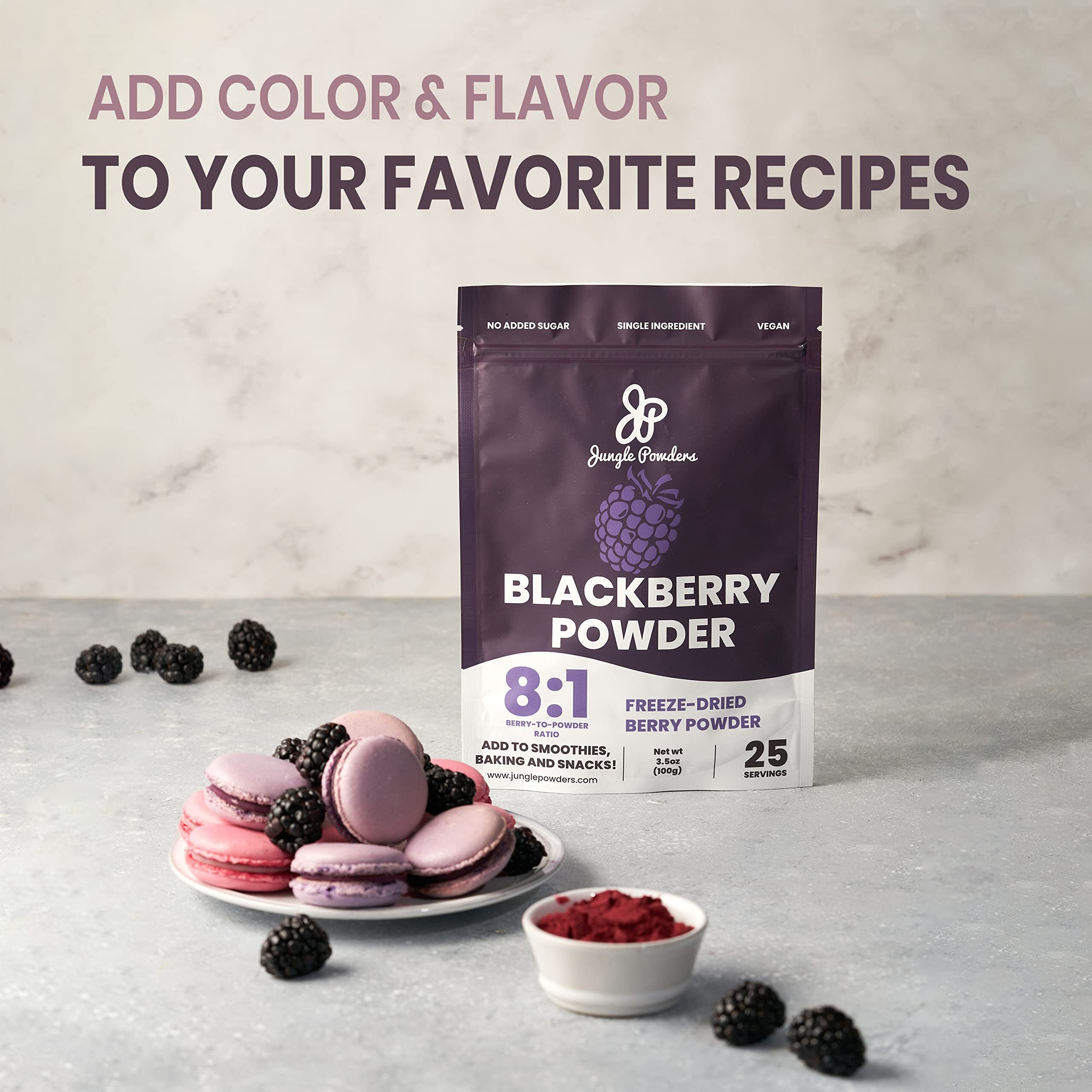 Jungle Powders Blackberry Powder For Smoothie 7 Ounce Bag, Powdered Freeze Dried Blackberries, Purple Superfood Flavoring Extract For Baking Flavoring