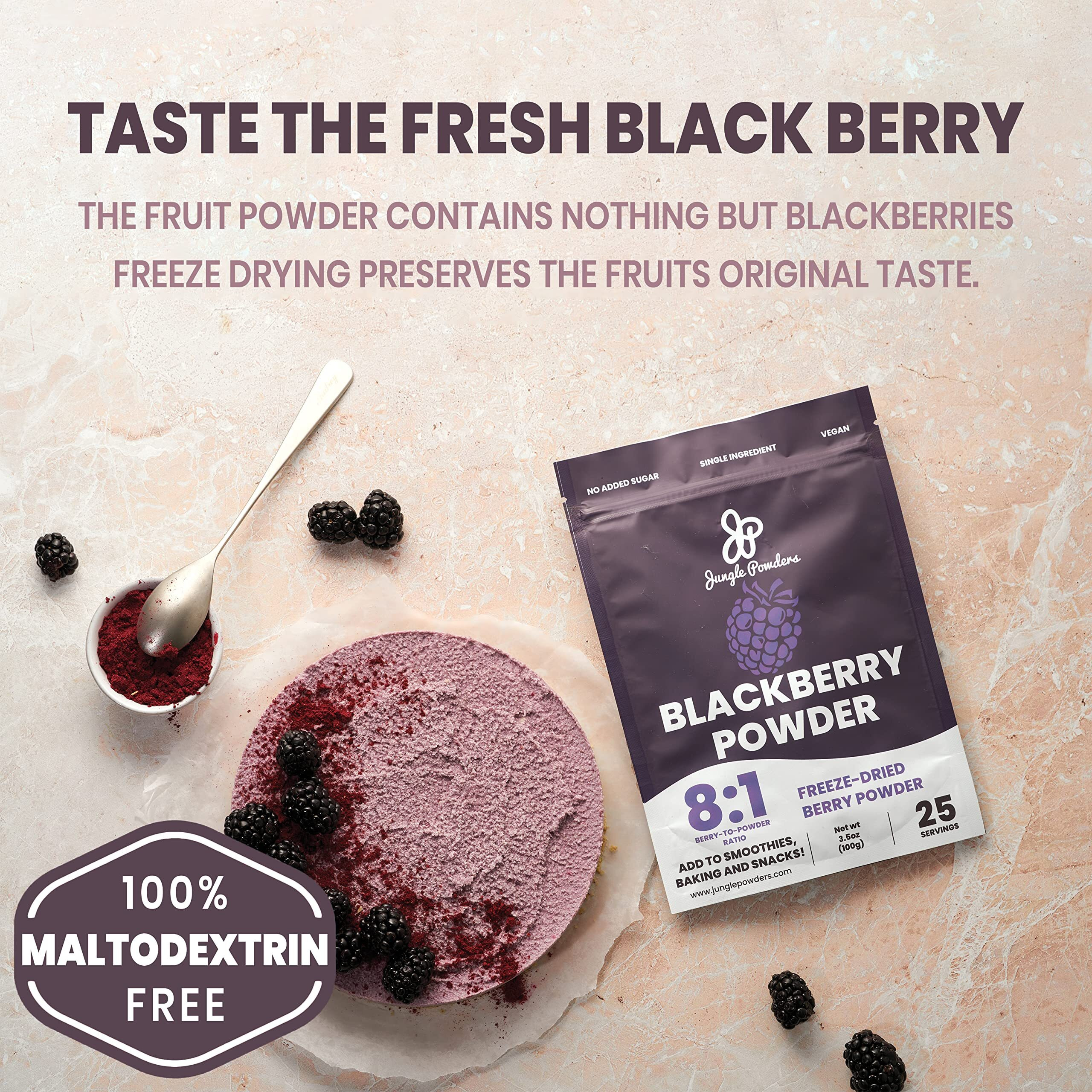 Jungle Powders Blackberry Powder For Smoothie 7 Ounce Bag, Powdered Freeze Dried Blackberries, Purple Superfood Flavoring Extract For Baking Flavoring