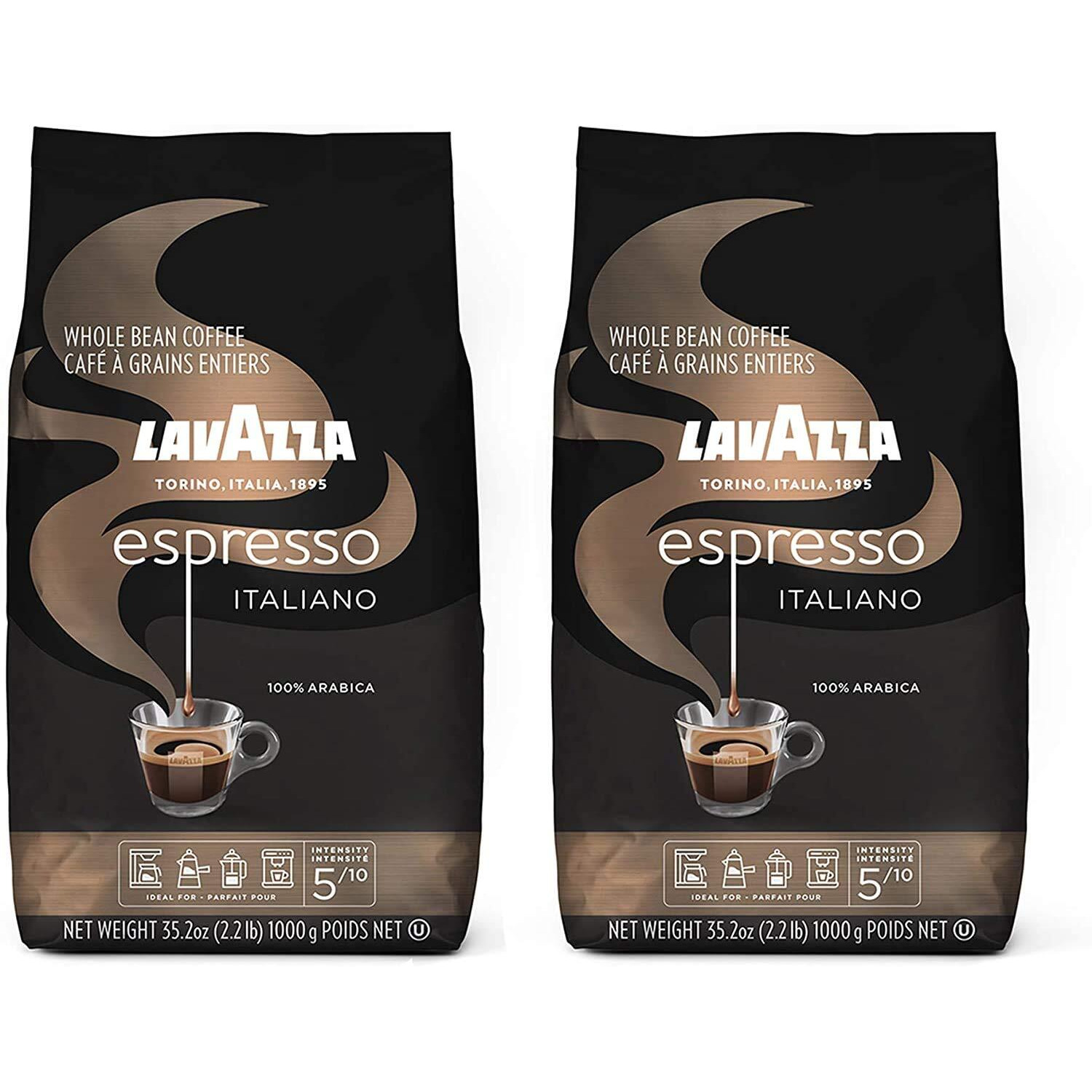Lavazza Caffe Espresso 100% Arabic Whole Bean Coffee (2.2 Lbs) - Pack Of 2