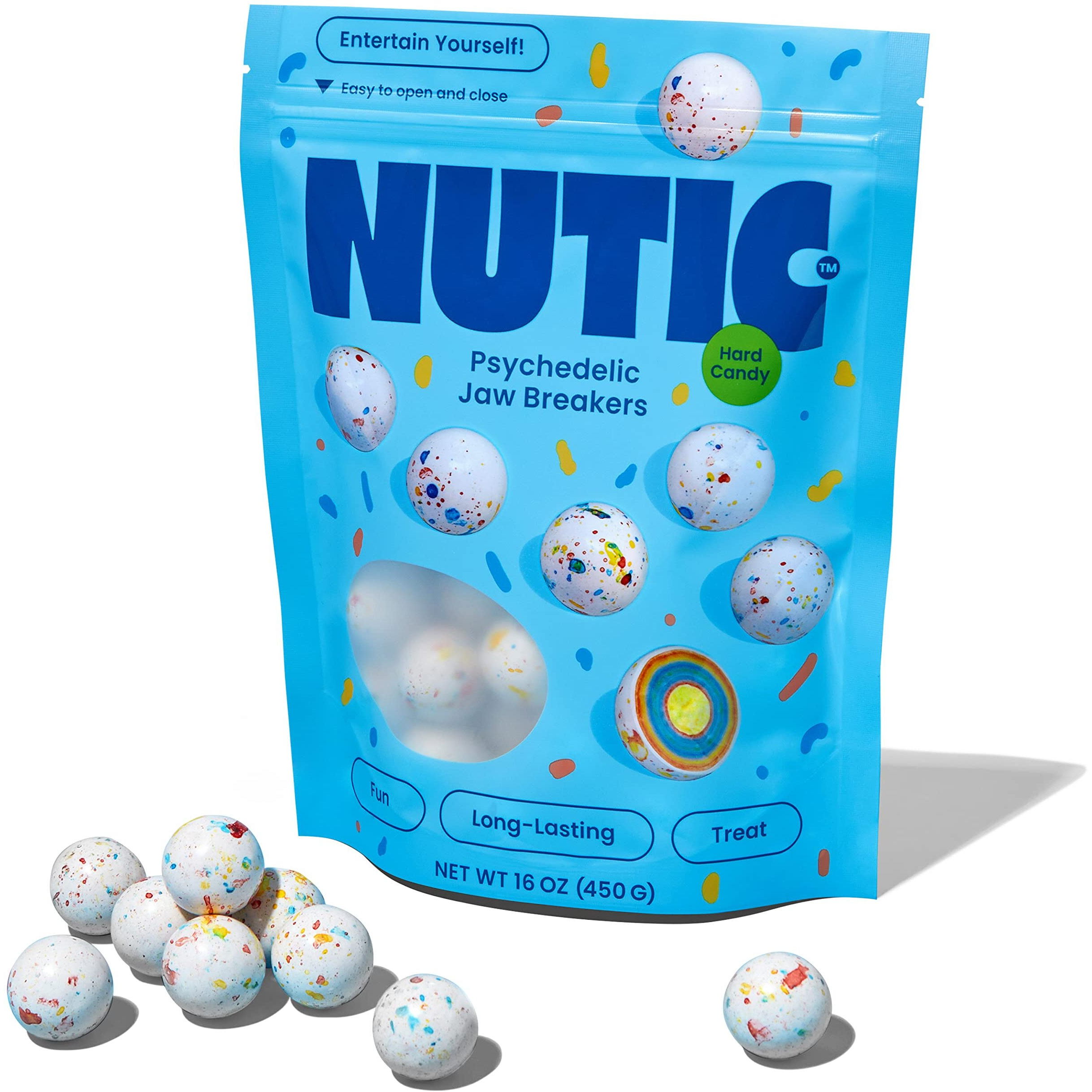 Nutic Jawbreakers Bulk In Fun Psychedelic Colors | 1-Inch Giant Jawbreakers Candy Made In Usa | Long-Lasting Huge Gobstoppers, 1 Pound