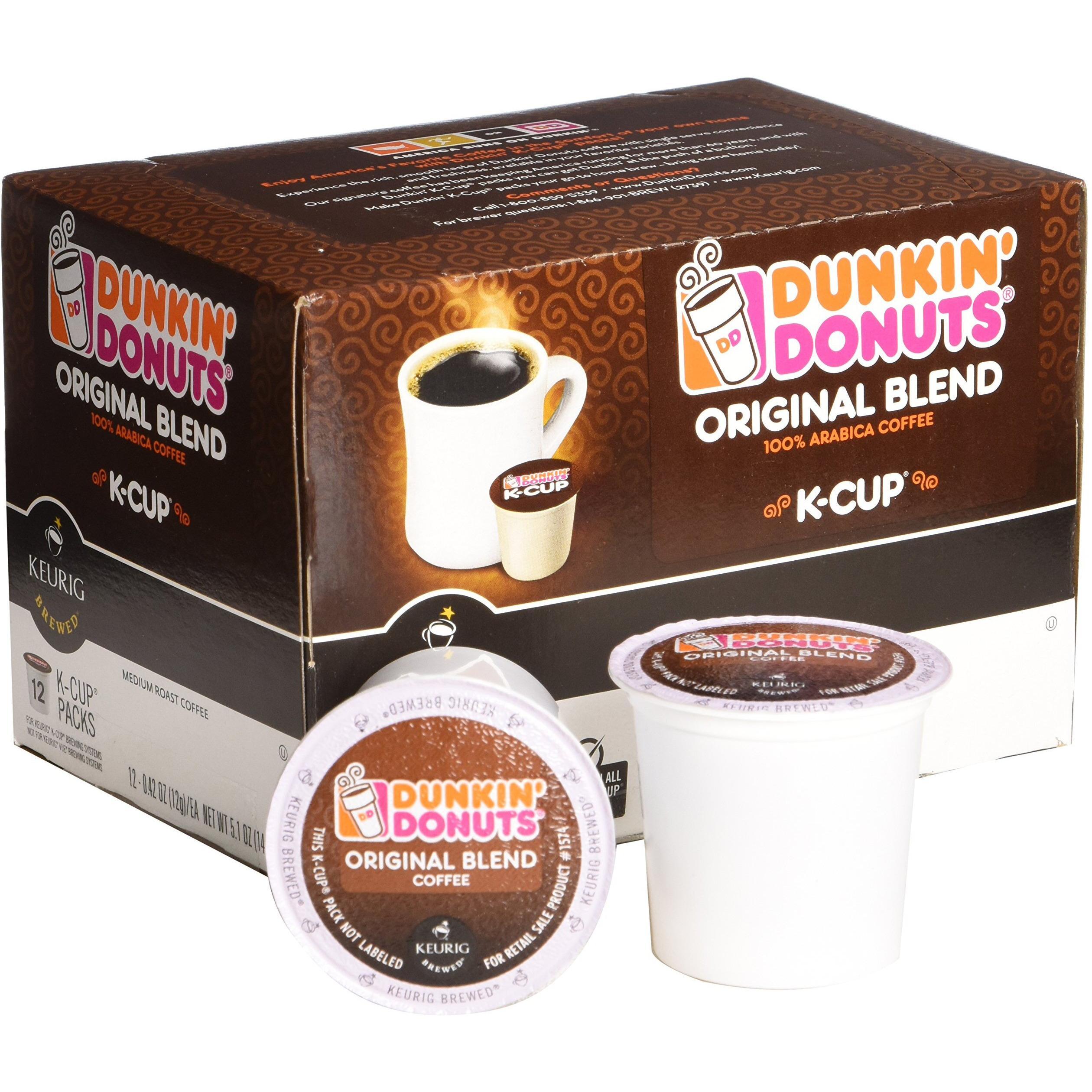 Dunkin' Donuts Original Blend Medium Roast Coffee, 12 K Cups For Keurig Makers