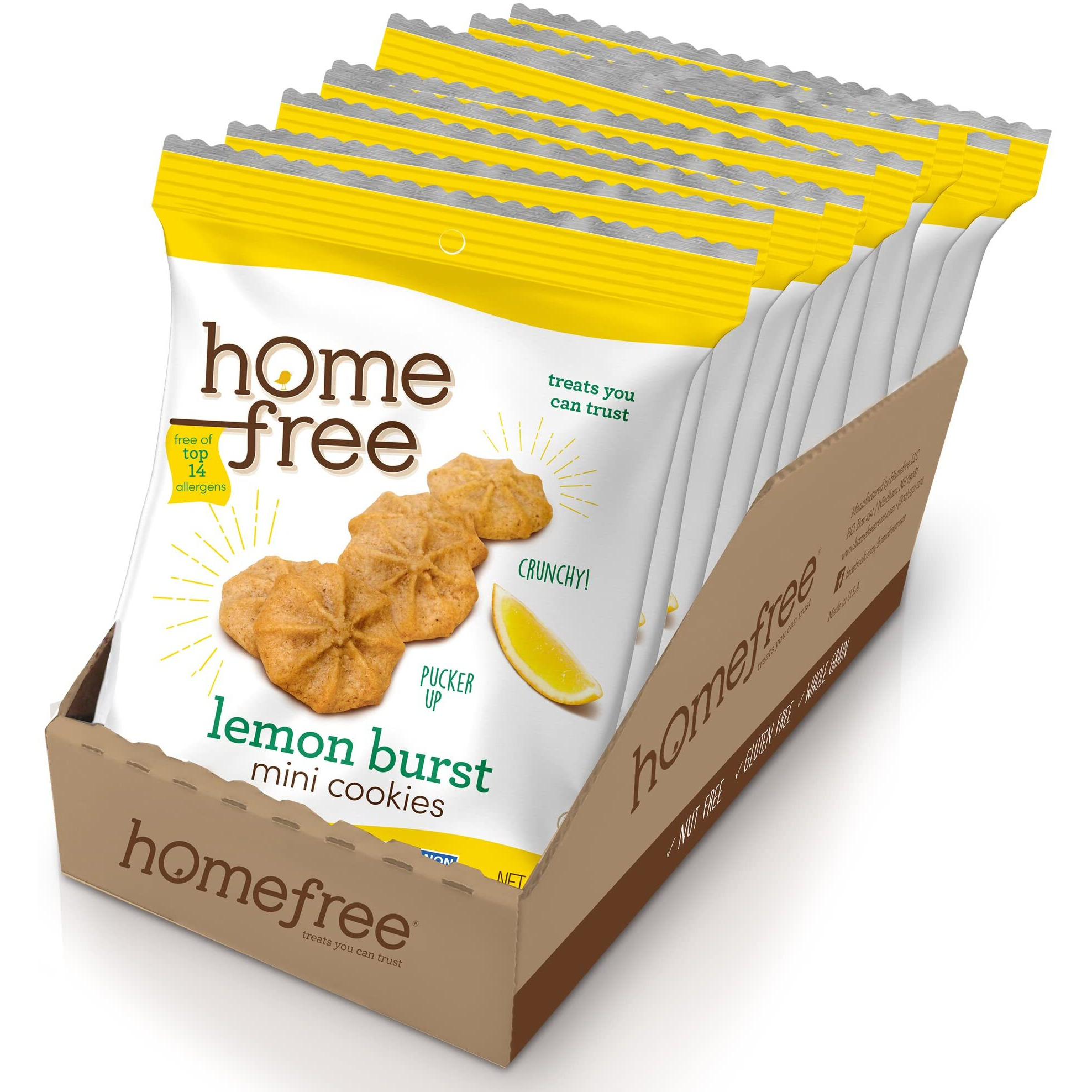 Homefree Treats You Can Trust Gluten Free Mini Cookies, Single Serve, Lemon Burst, 1.0 Ounce (Pack Of 10)