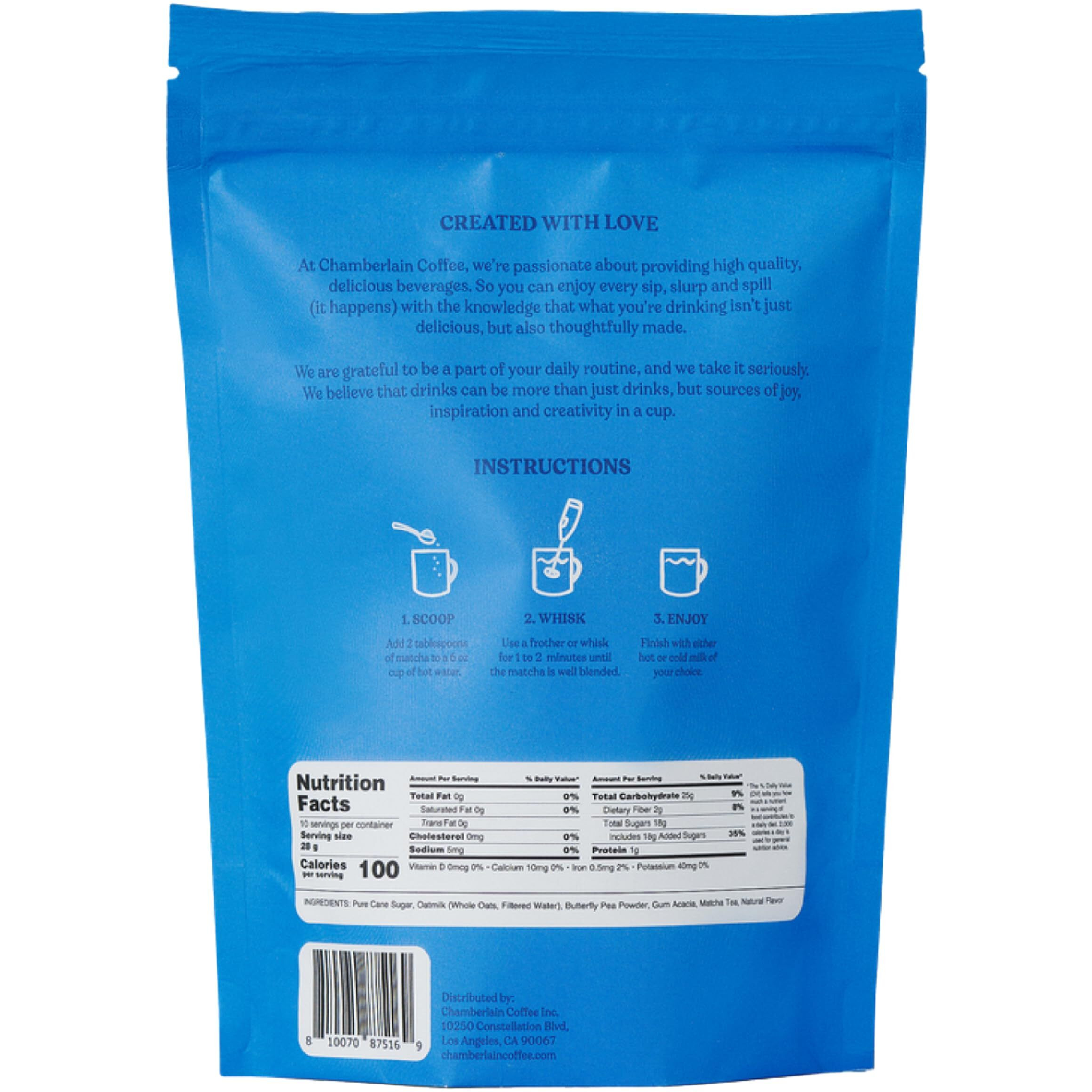 Chamberlain Coffee Blue Matcha Latte - Vegan Matcha Latte With Oat Milk - Antioxidant Rich, Blue Butterfly Pea Flower + Japanese Matcha Powder - 10 Servings