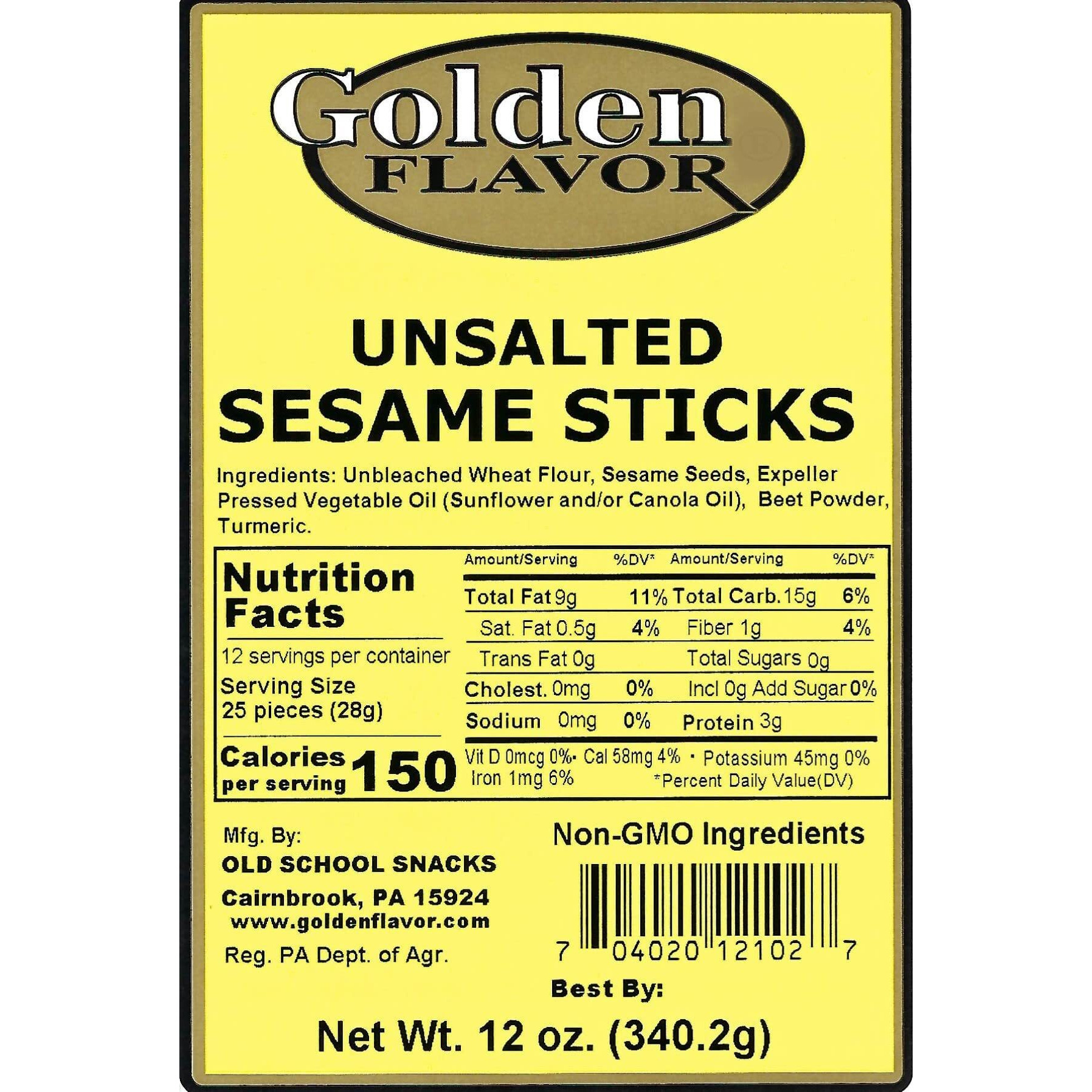 Golden Flavor Sesame Sticks - Unsalted - 3 Pounds Total - (4) 12 Ounce Bags