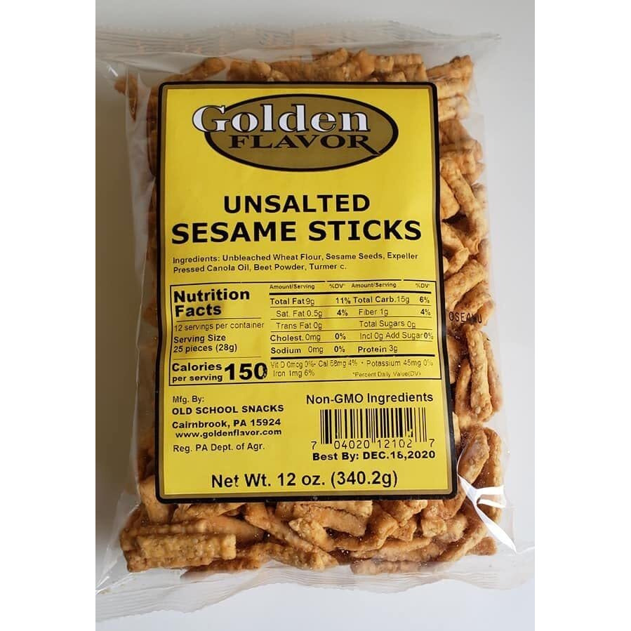 Golden Flavor Sesame Sticks - Unsalted - 3 Pounds Total - (4) 12 Ounce Bags