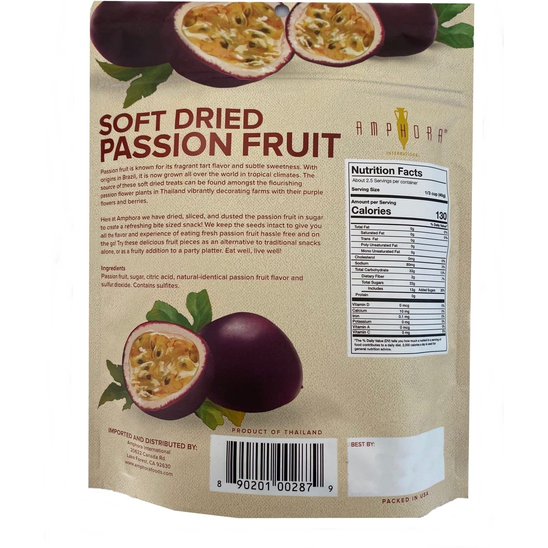 Amphora Conventional Soft Dried Passion Fruit 3.5 Oz (100Gr) Per Pouch ( Case Of 6 Pouches )