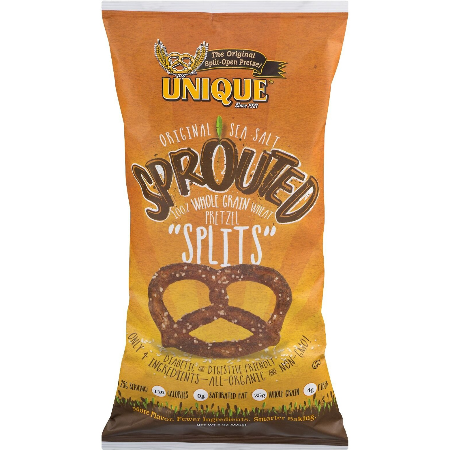 Unique Pretzels - Sprouted Splits Pretzels, Homestyle Baked, Certified Ou Kosher And Non-Gmo, 8 Ounce Bag