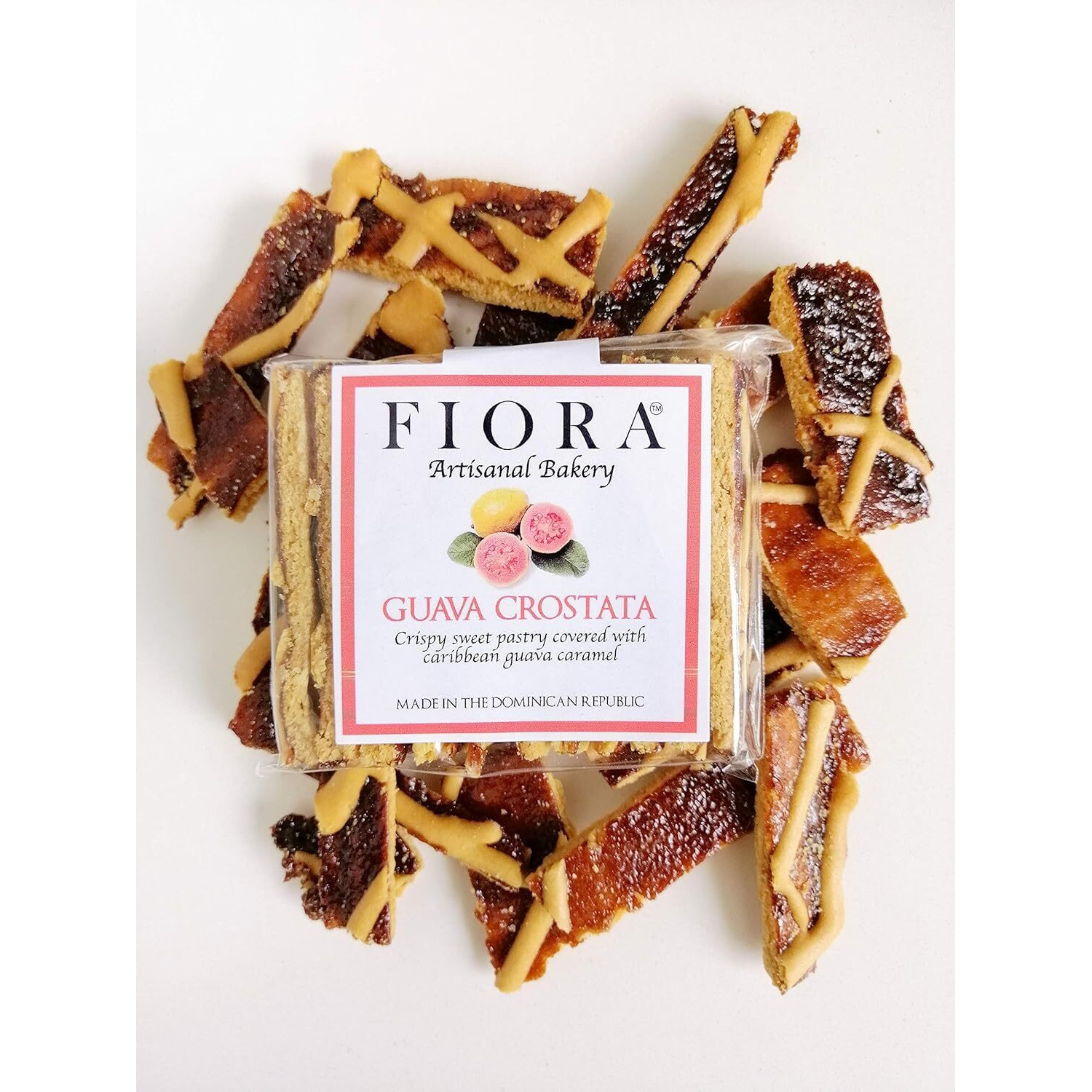 Fiora Crispy Guava Crostata ( Crispy Sweet Pastry Covered With Caribbean Guava Caramel ) 70 G (Box With 10 Individual Packs)