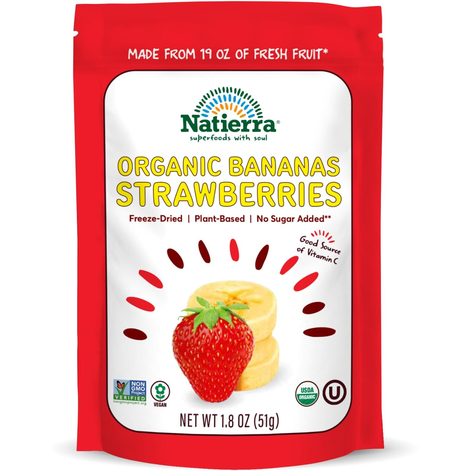 Natierra Nature's All Foods Organic Freeze-Dried Bananas And Strawberries | Non-Gmo & Vegan | 1.8 Ounce