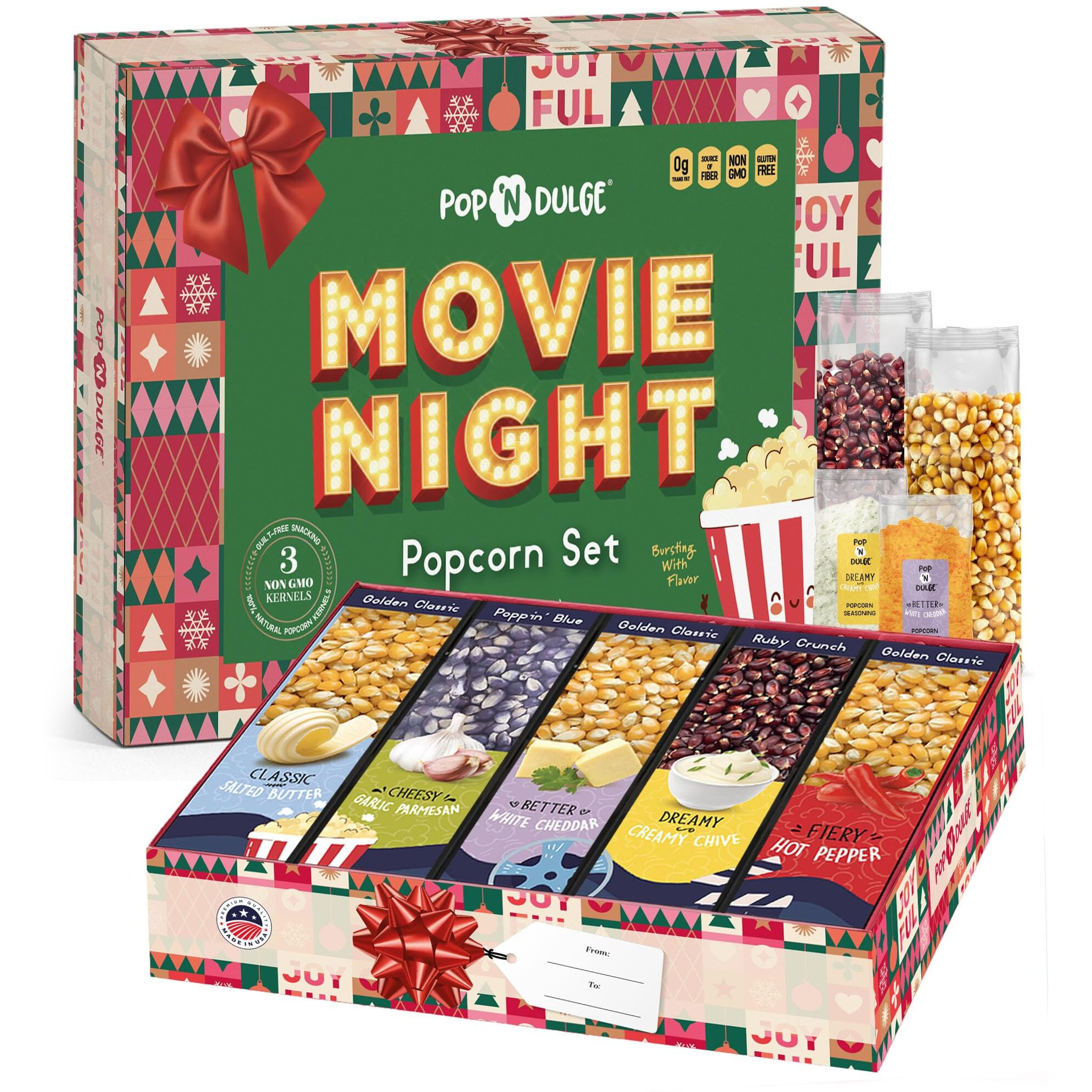 Movie Night Gift Baskets Popcorn Gifts For Christmas Holiday Gift Christmas Gift Sets, 5 Gourmet Popcorn Kernels And 5 Popcorn Flavoring, Non-Gmo Popcorn Gifts - 10 Pack