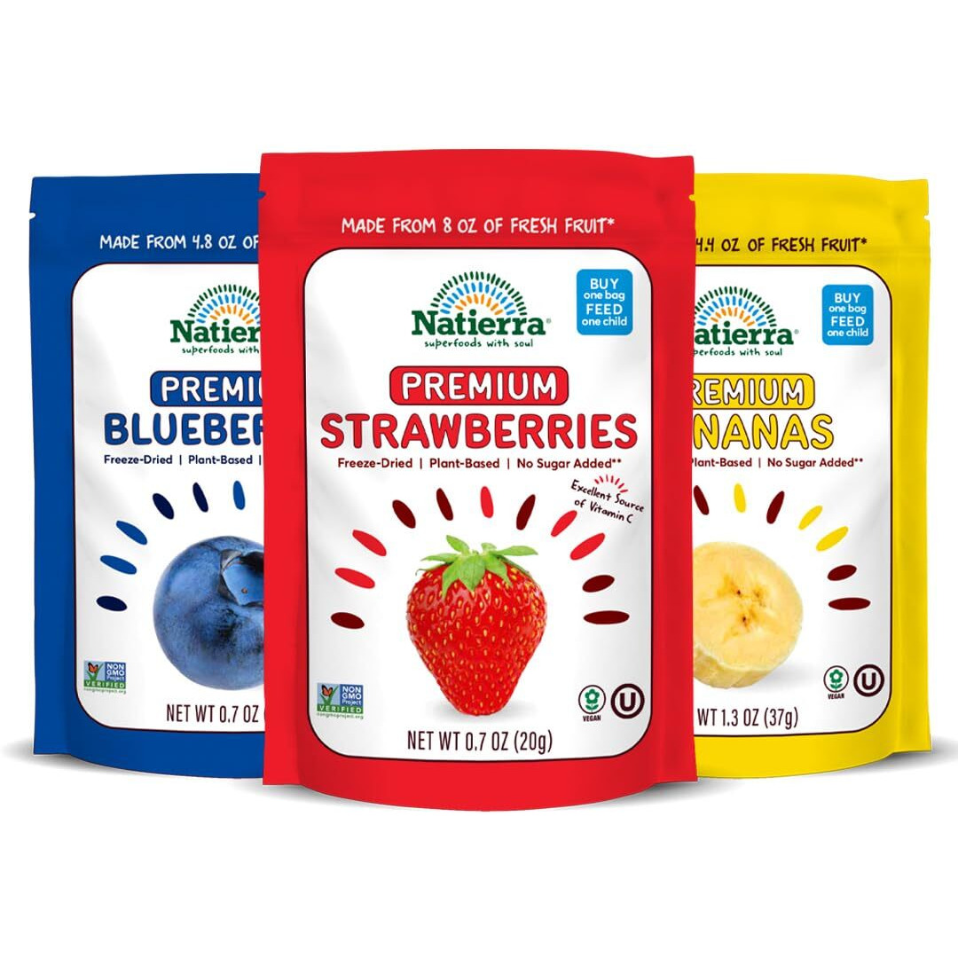 Natierra Premium Freeze-Dried Blueberries, Strawberries & Bananas | Non-Gmo & Vegan, Gluten Free, No Additives, No Sugar Added | Variety Pack (Pack Of 3)