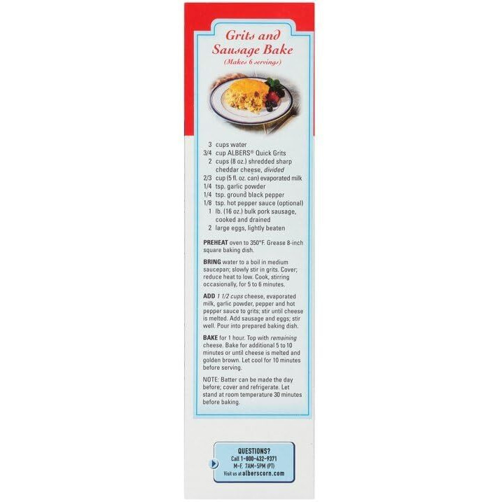 Albers Enriched Hominy Quick Grits, Naturally Low In Fat, 40 Oz Box (Pack Of 12)