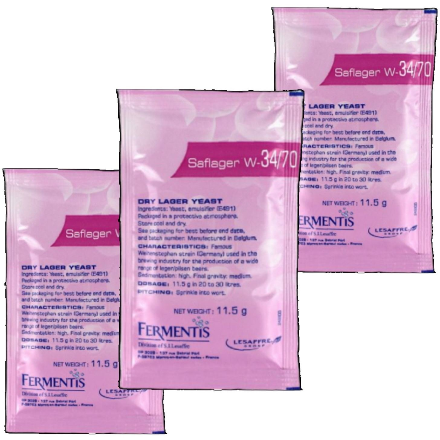 3X Fermentis Saflager W34/70 Beer Yeast Lager And Pilsner Ales 11.5G 10-15L