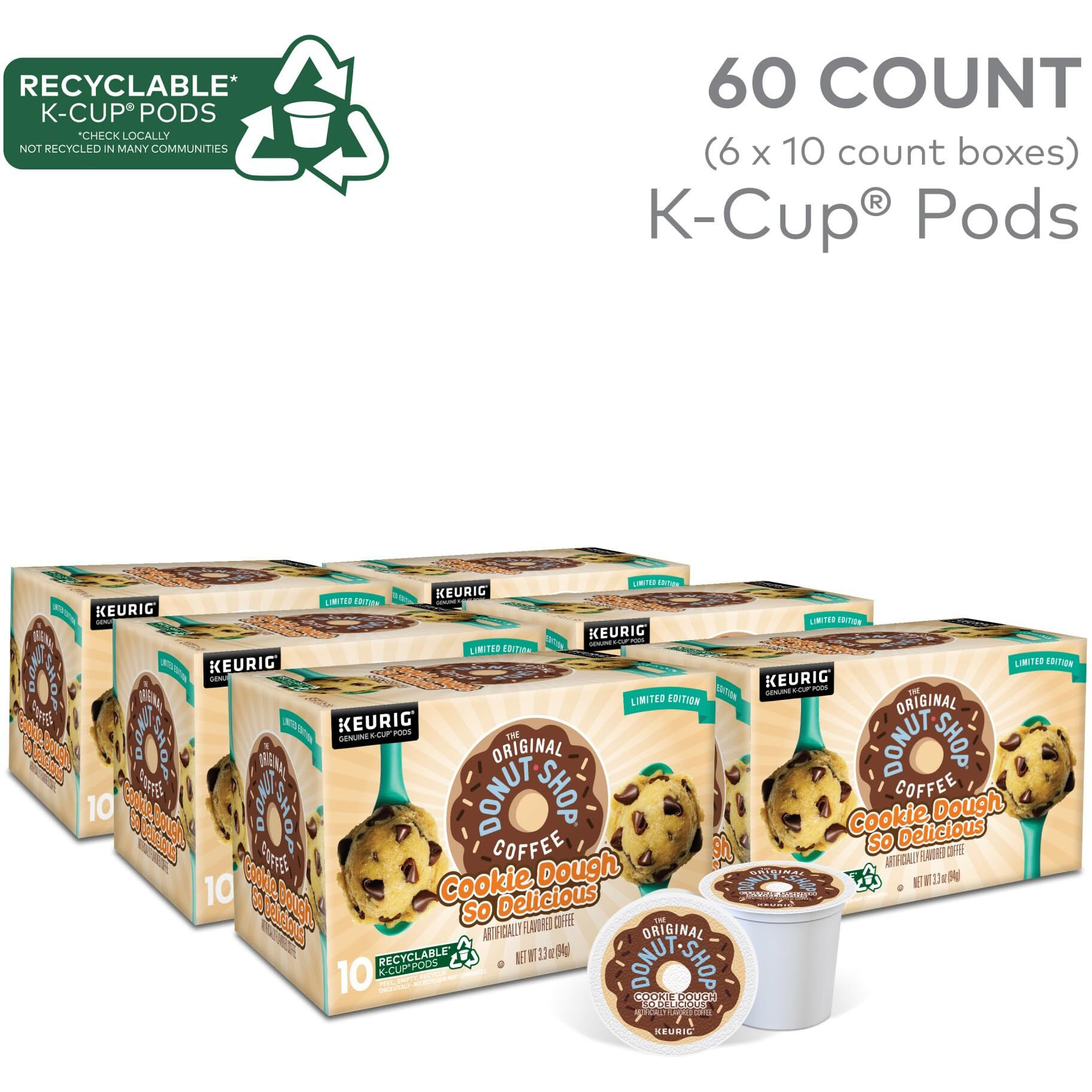 The Original Donut Shop Cookie Dough So Delicious Coffee, Single-Serve Keurig K-Cup Pods, 60 Count