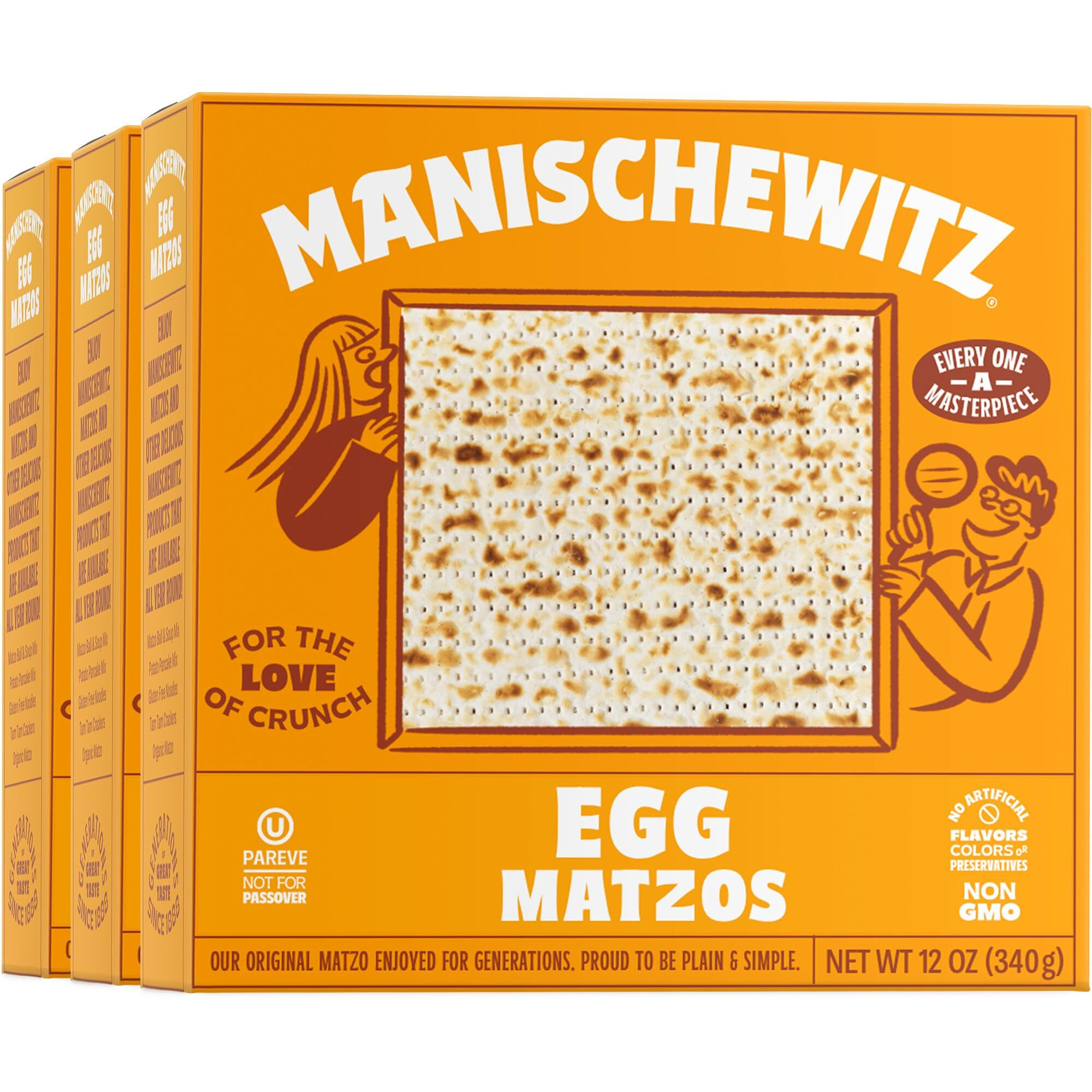 Manishewitz Egg Matzo 12Oz (3 Pack) Kosher (Not For Passover), Thin, Crisp & Light Texture, Sodium Free, No Artificial Flavors, Colors Or Ingredients,