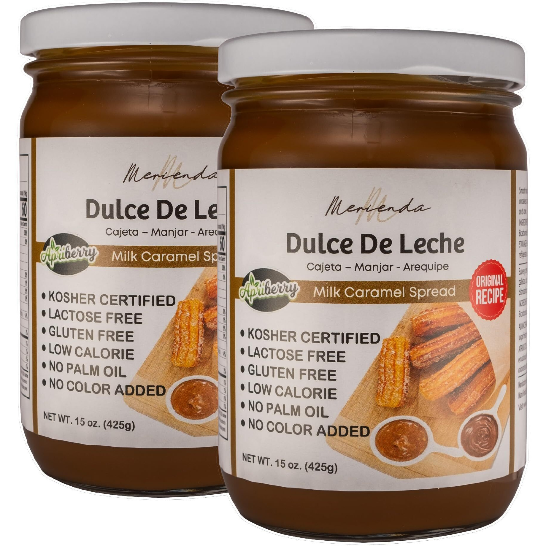 Merienda Dulce De Leche Argentino Milk Caramel Spread - Original Argentinean Recipe - Creamy And Smooth Caramel Sauce - Gluten-Free, No Palm Oil, No Artificial Colors (15 Oz, Original) - Pack Of 2