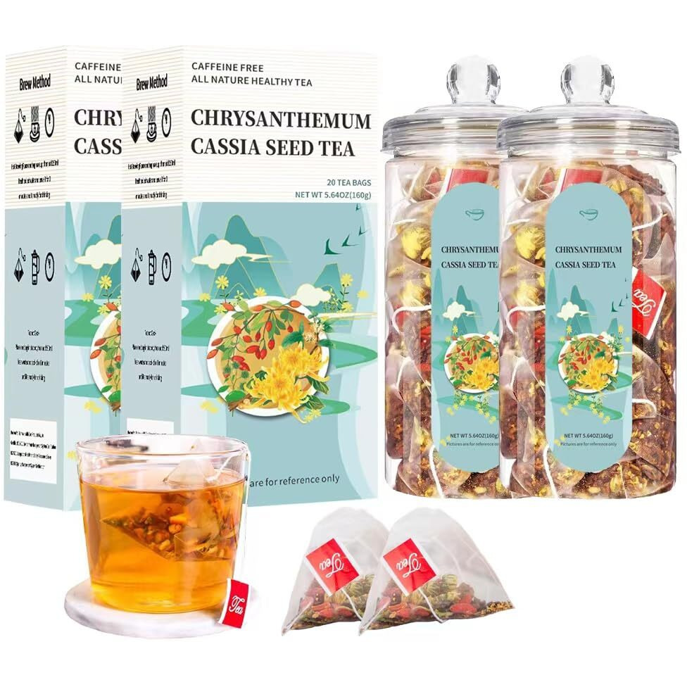 Chrysanthemum Cassia Seed Tea Bags, Chinese Liver Cleanse Detox & Repair Tea With Burdock Root Wolf-Berry Honeysuckle Osmanthus Mixed Herbal Floral Tea Bags