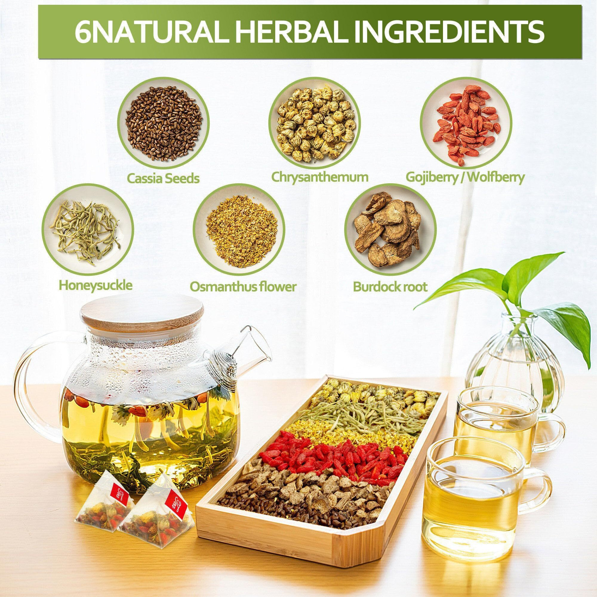 Chrysanthemum Cassia Seed Tea Bags, Chinese Liver Cleanse Detox & Repair Tea With Burdock Root Wolf-Berry Honeysuckle Osmanthus Mixed Herbal Floral Tea Bags