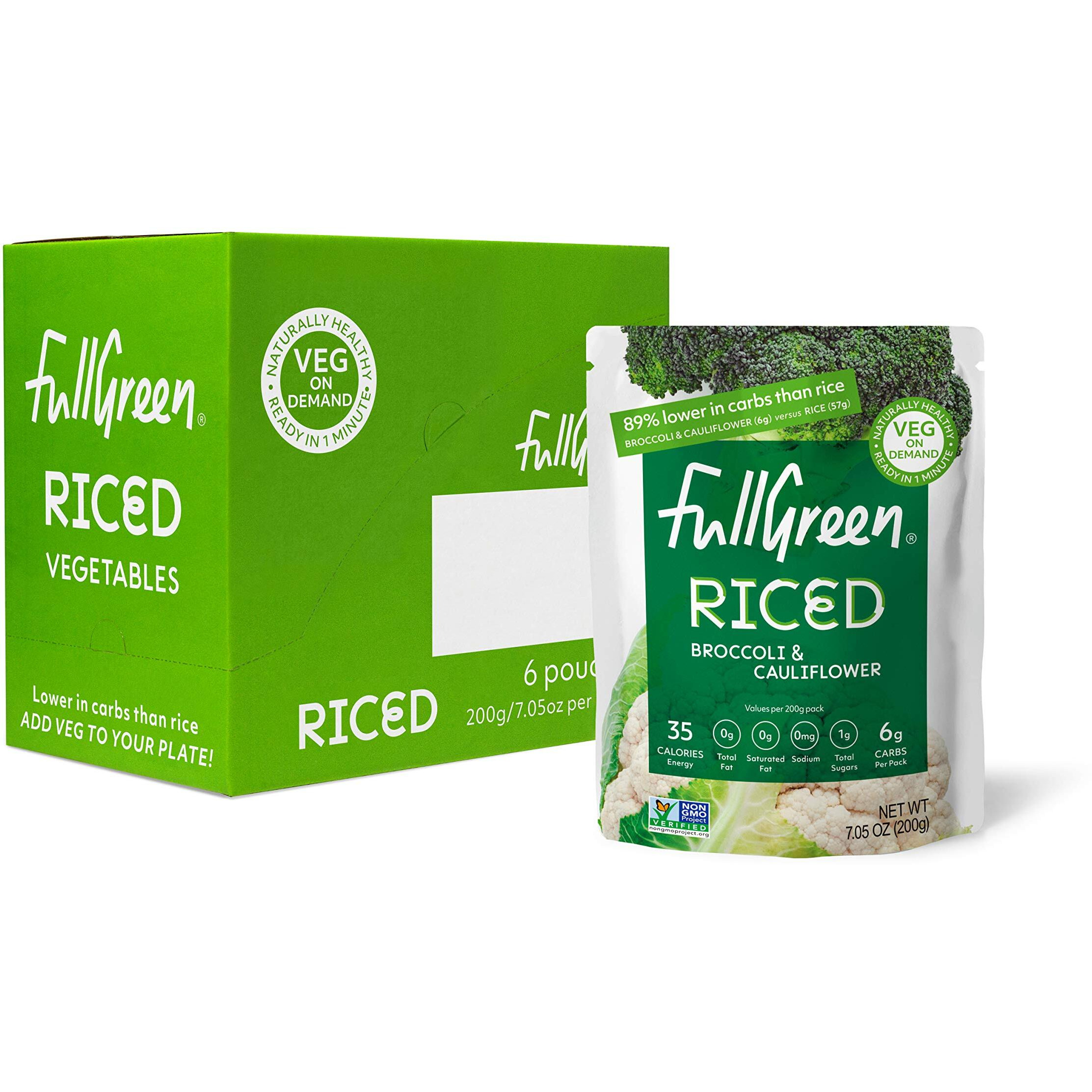 Fullgreen, Riced Broccoli And Cauliflower, 100% Veg, Shelf-Stable, No Preservatives, Vegan, Keto And 89% Lower-Carbs Than Rice - Case Of 6 Pouches