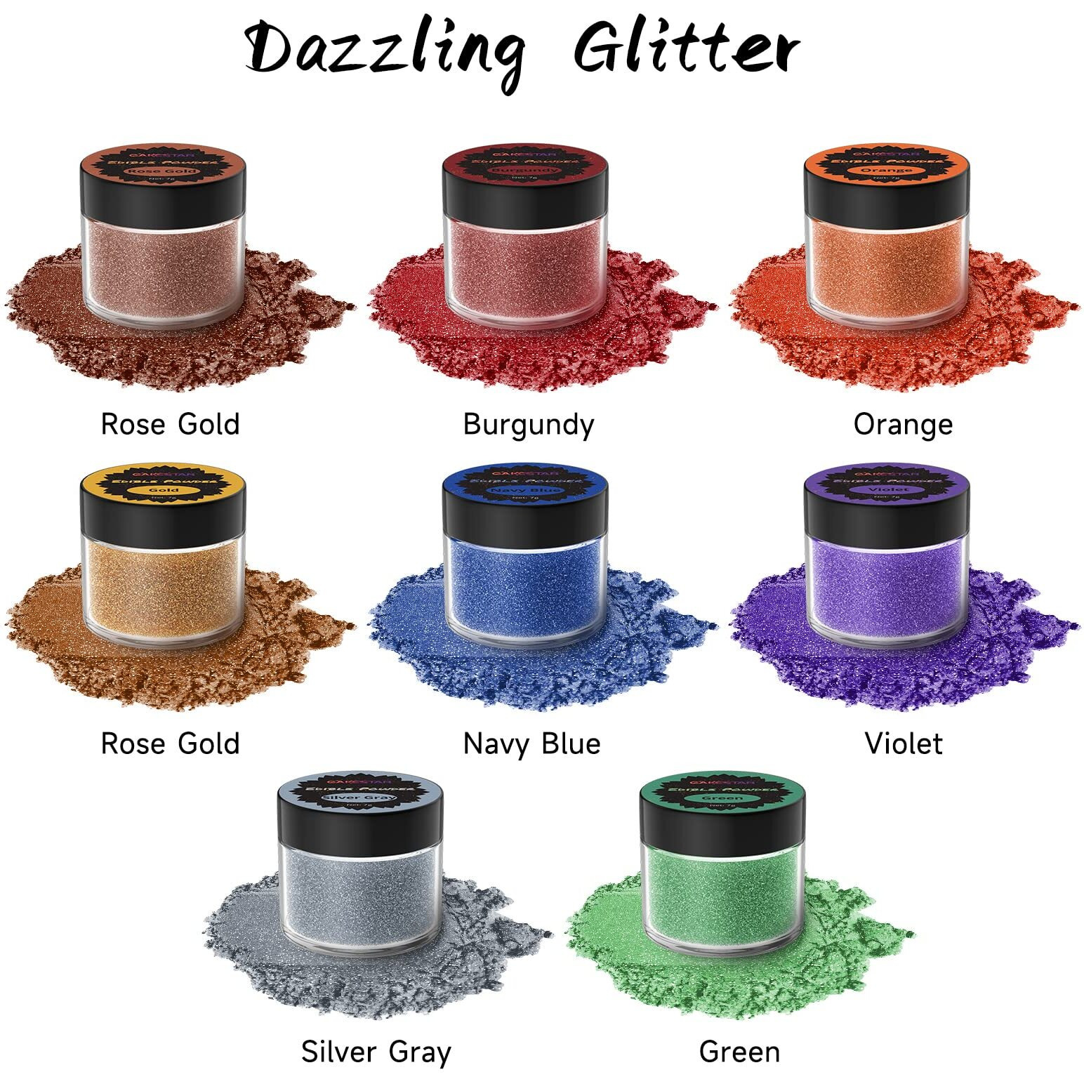 Cakestar Edible Glitter, 8 Colors Edible Luster Dust, Edible Glitters For Drinks, Food Shimmer Dust For Cookies, Cake Decorating, Strawberries, 7G/Bottle