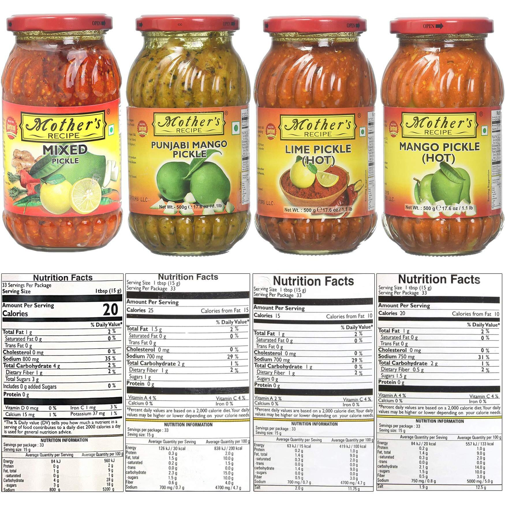 Mother's Recipe - Pickle Combo 4In1 (Mixed, Punjabi Mango, Lime Hot, Mango Hot) 500G X 4