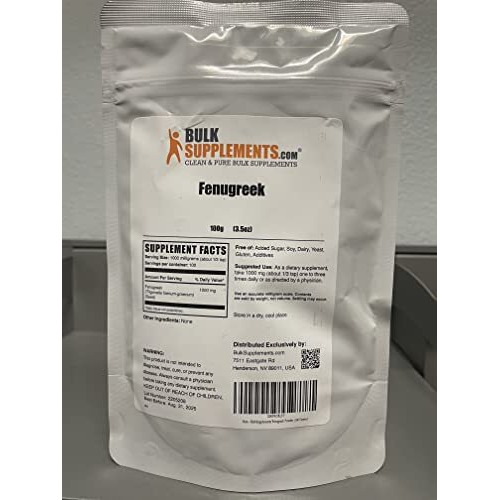 Bulksupplements.Com Organic Fenugreek Powder - From Fenugreek Seeds, Trigonella Foenum-Graecum, Fenugreek Supplement - Gluten Free, 1000Mg Per Serving, 100G (3.5 Oz) (Pack Of 1)